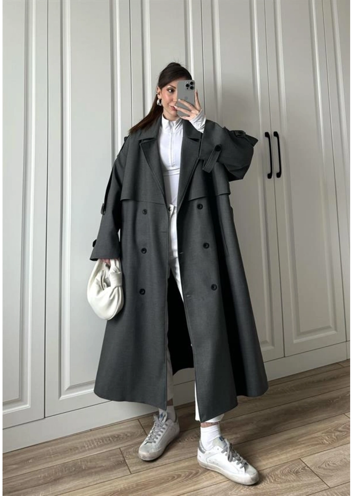 Voi Premium Yüksek Kalite Astarlı Antrasit Trençkot