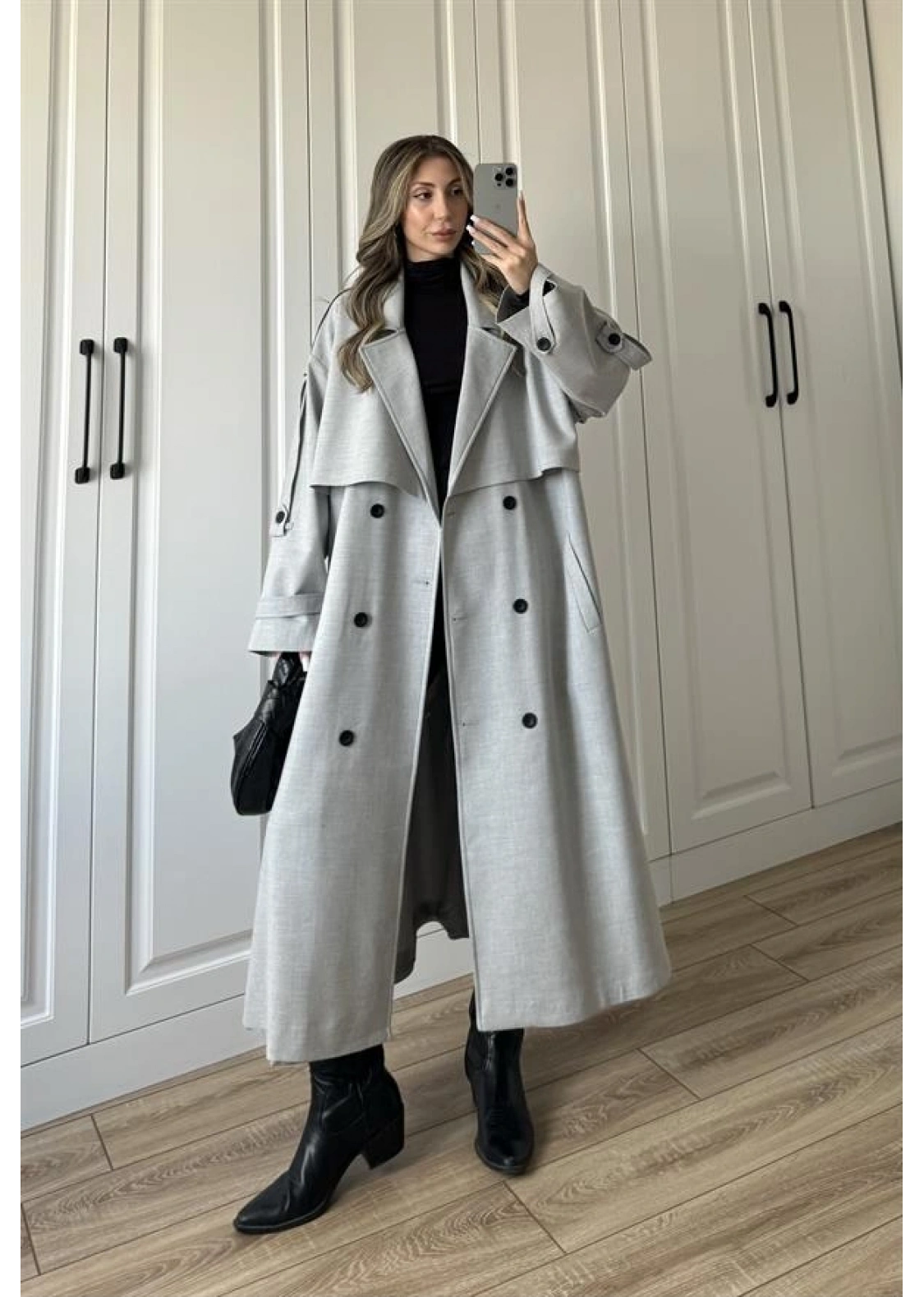 Voi Premium Yüksek Kalite Astarlı Gri Trençkot