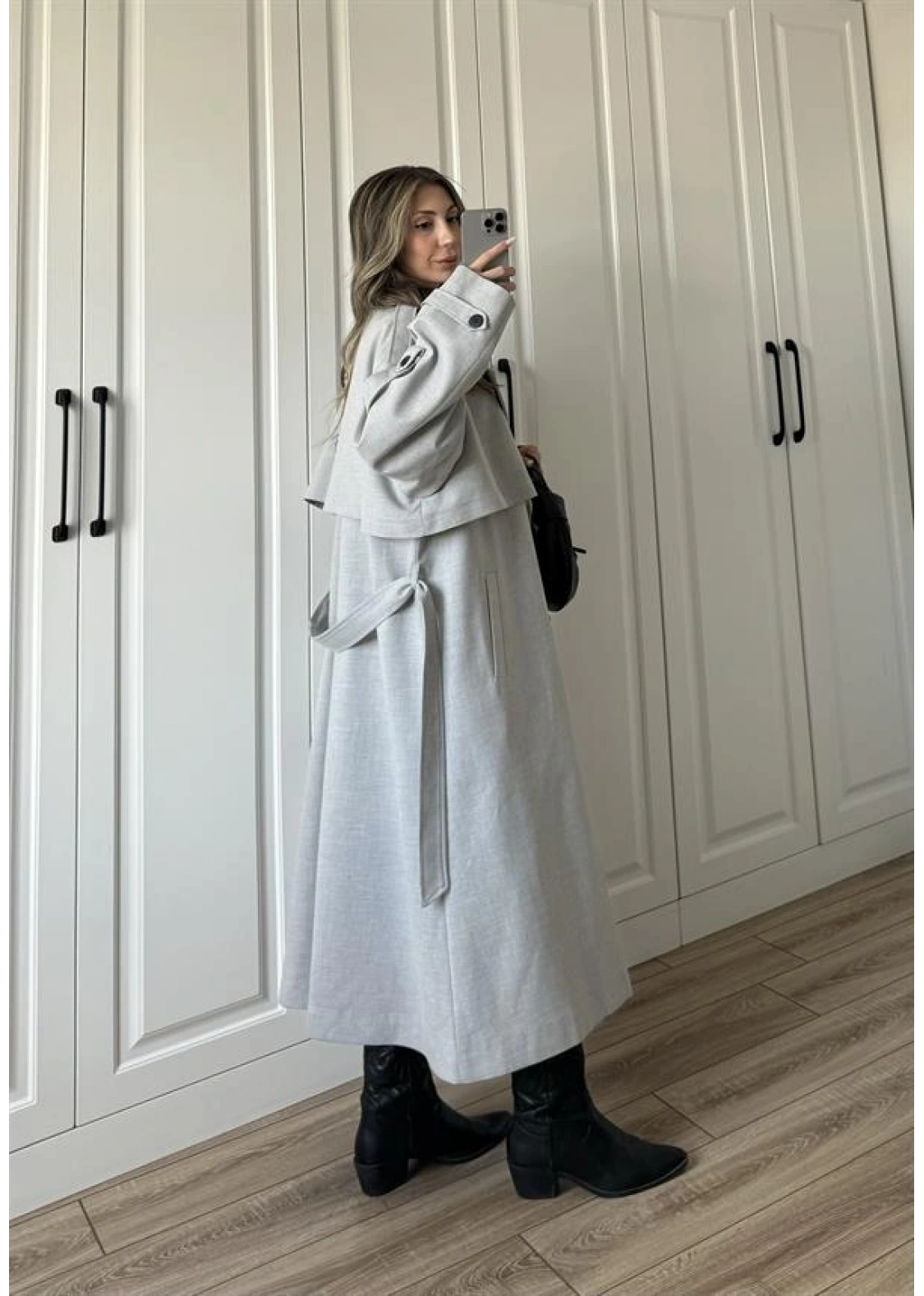 Voi Premium Yüksek Kalite Astarlı Gri Trençkot