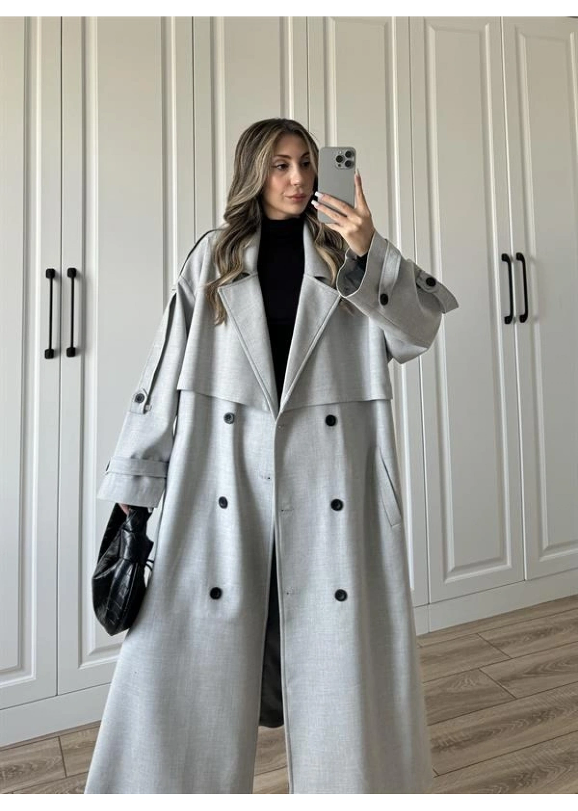 Voi Premium Yüksek Kalite Astarlı Gri Trençkot