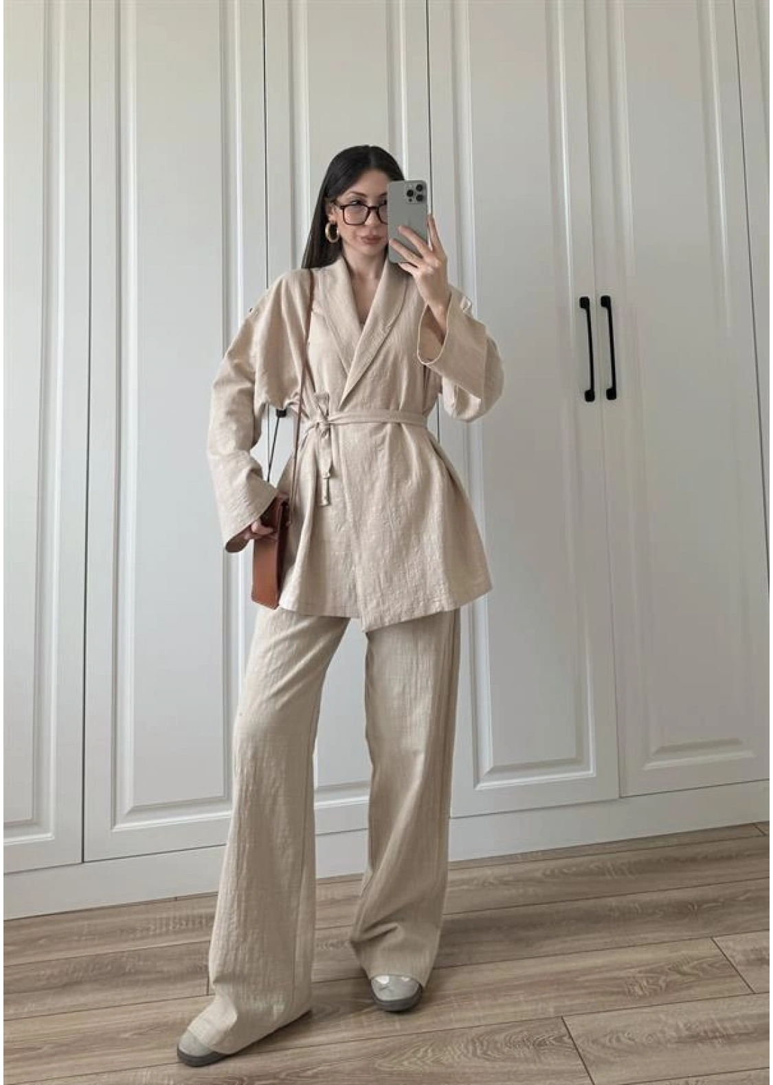 Vool Ham Keten Bej Kimono Takım