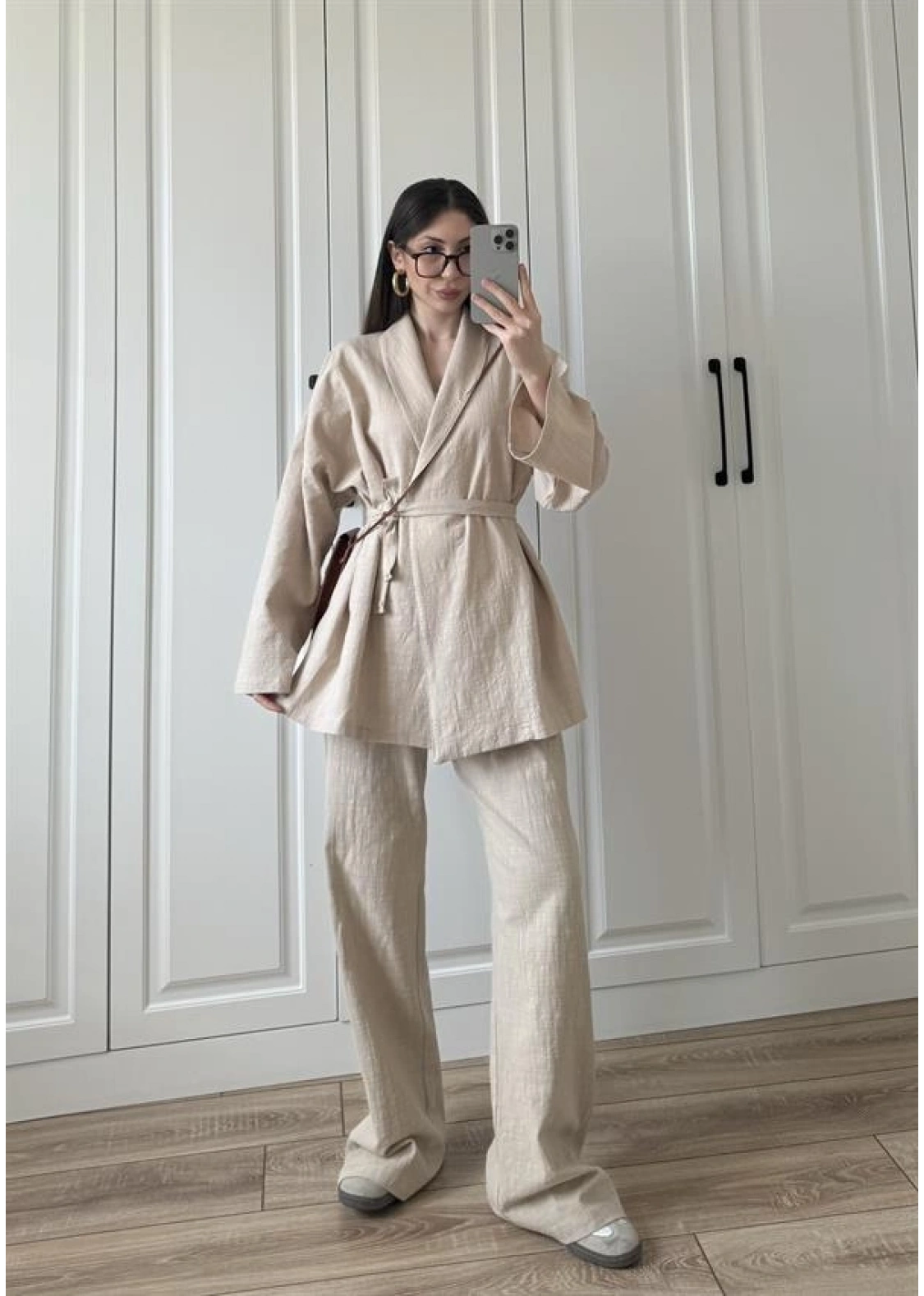 Vool Ham Keten Bej Kimono Takım