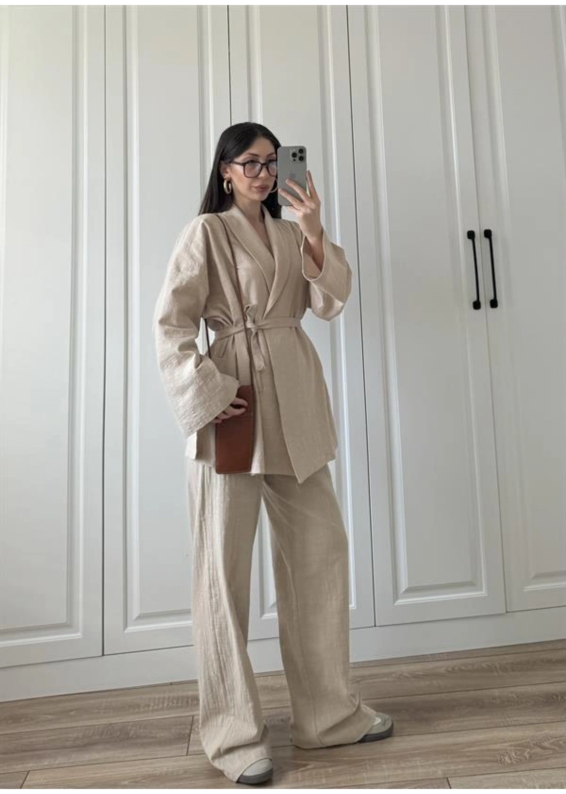 Vool Ham Keten Bej Kimono Takım