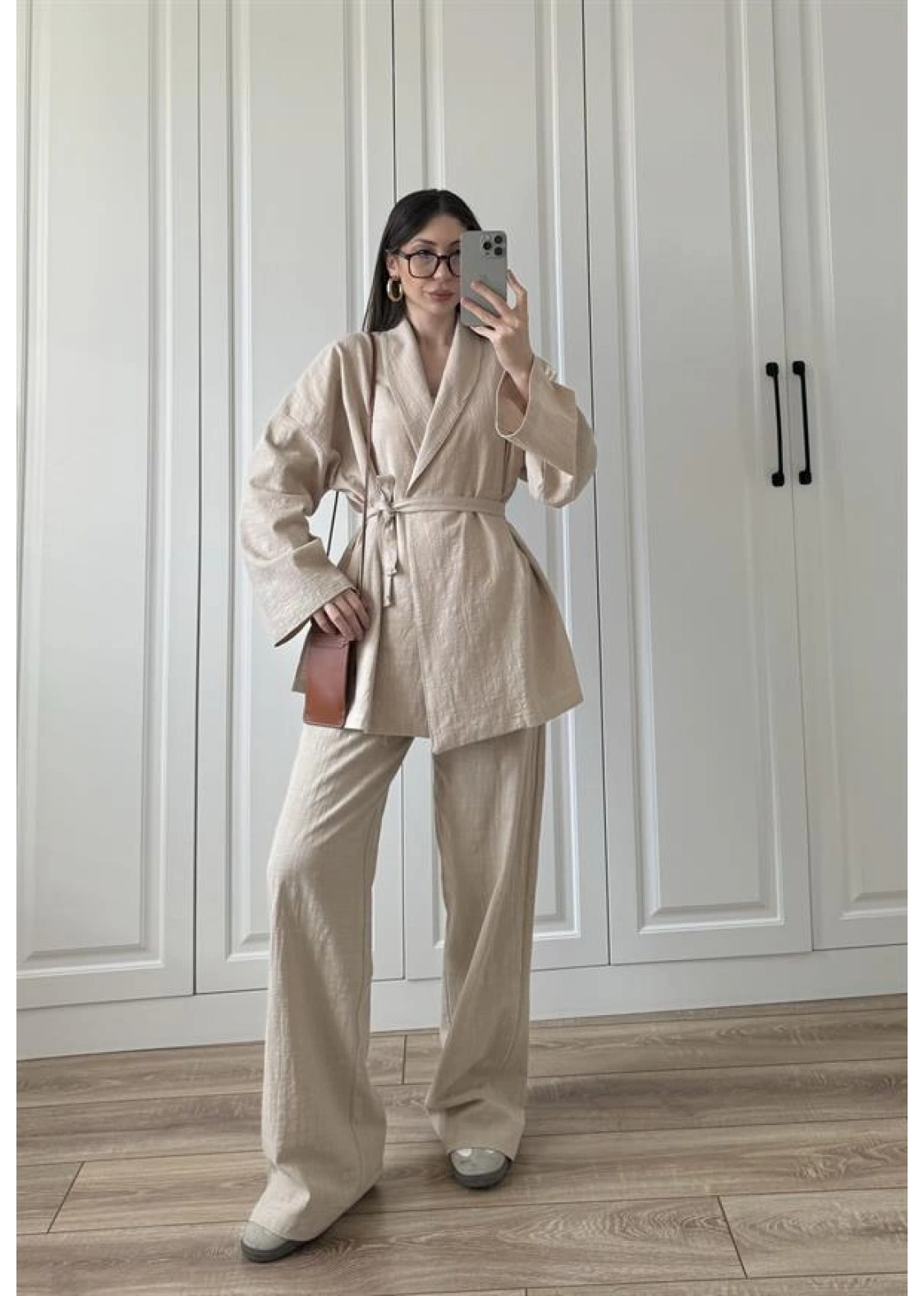 Vool Ham Keten Bej Kimono Takım