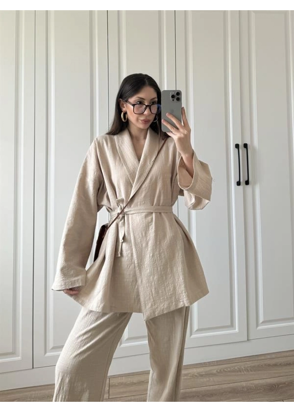 Vool Ham Keten Bej Kimono Takım