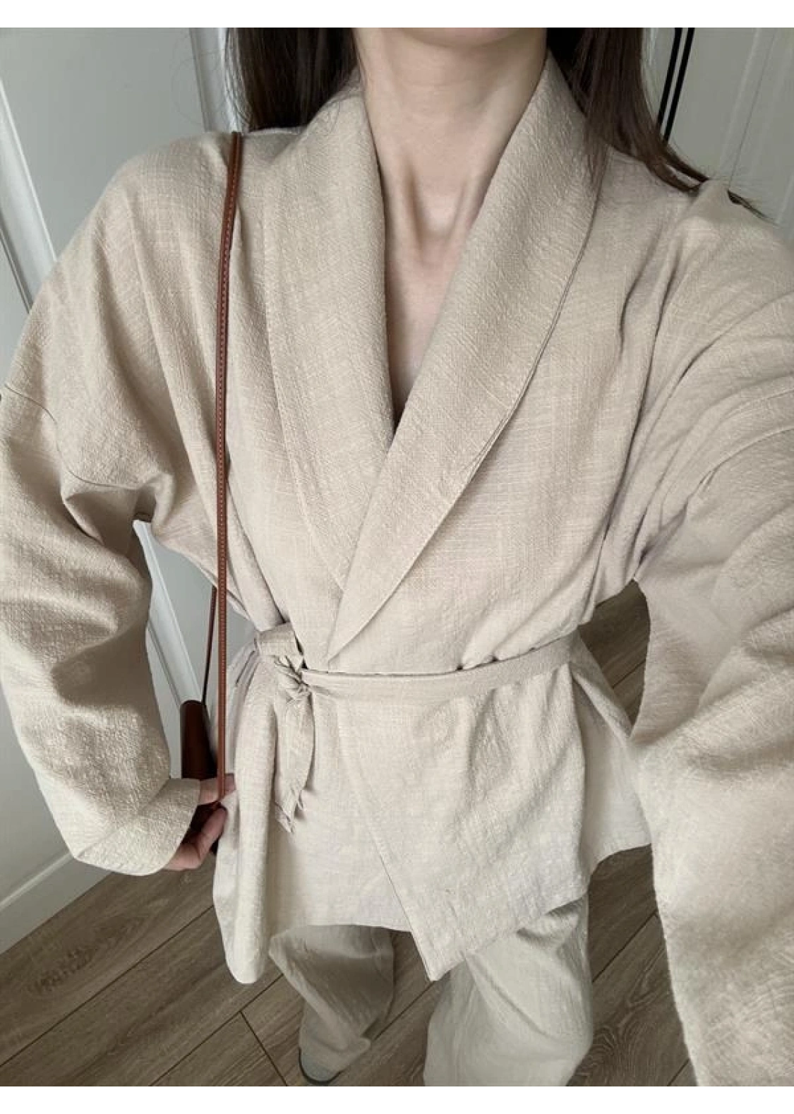Vool Ham Keten Bej Kimono Takım
