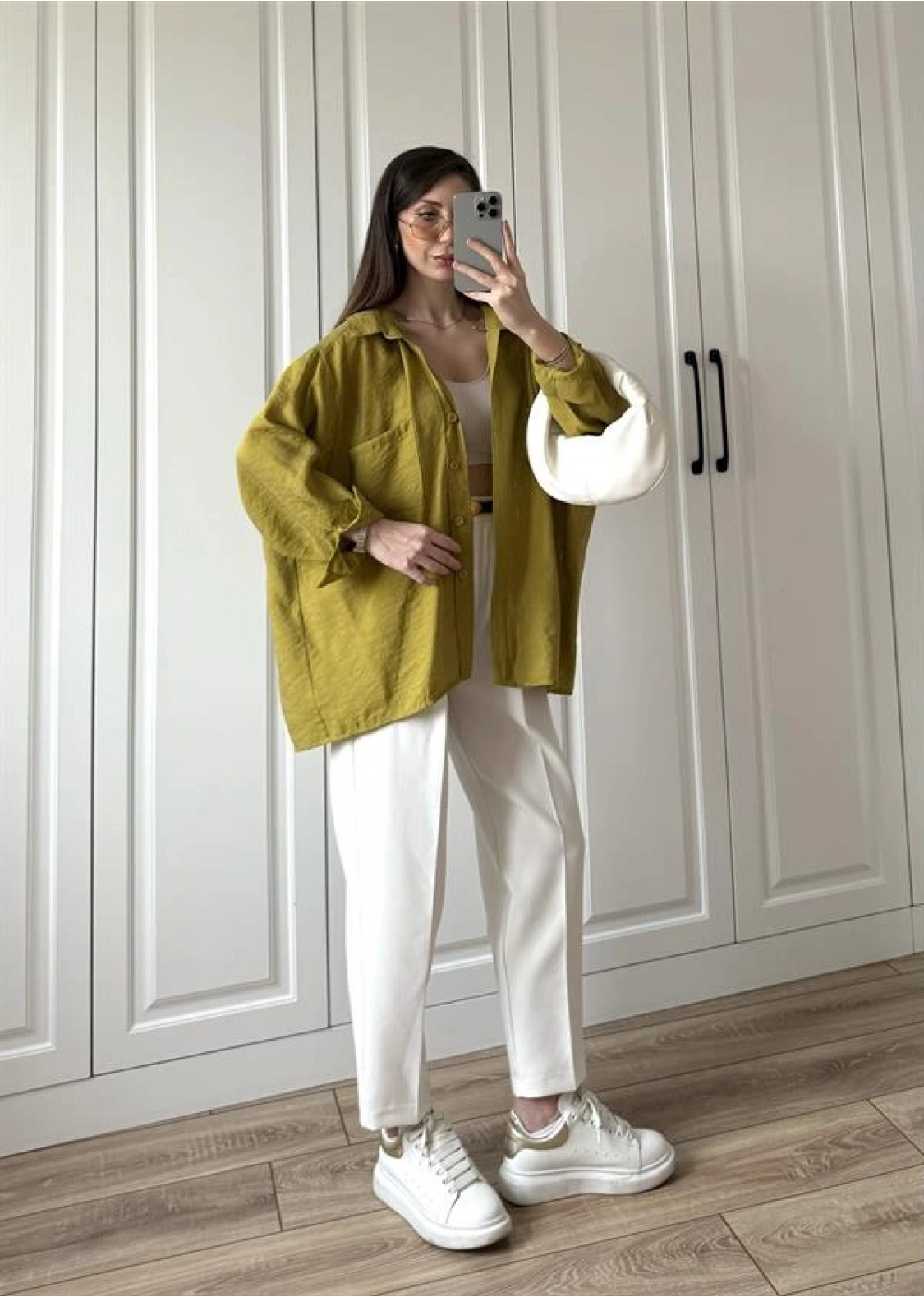 Yağ Yeşili Oversize Tensel Gömlek