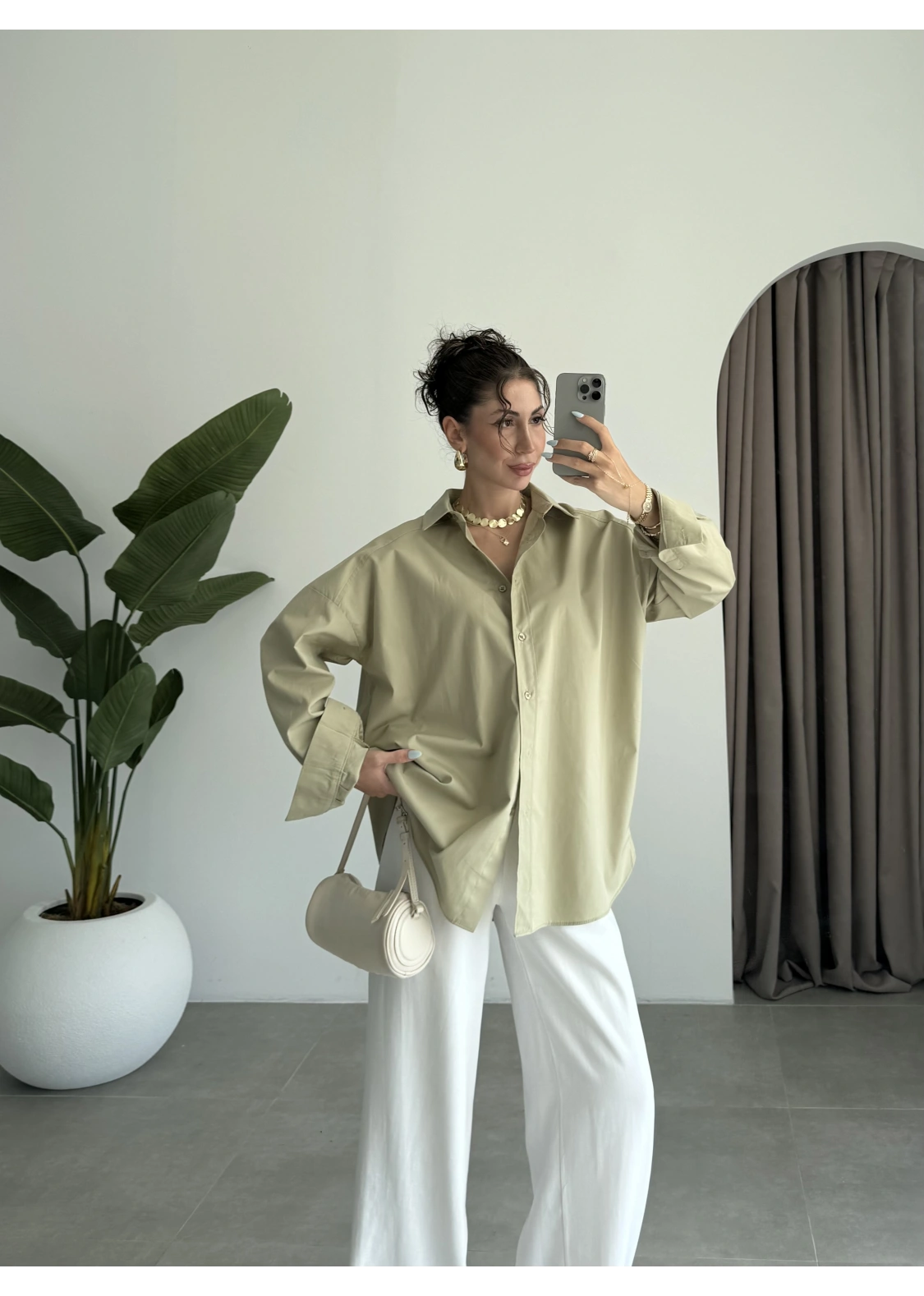 Yale Oversize Poplin Açık Haki Gömlek