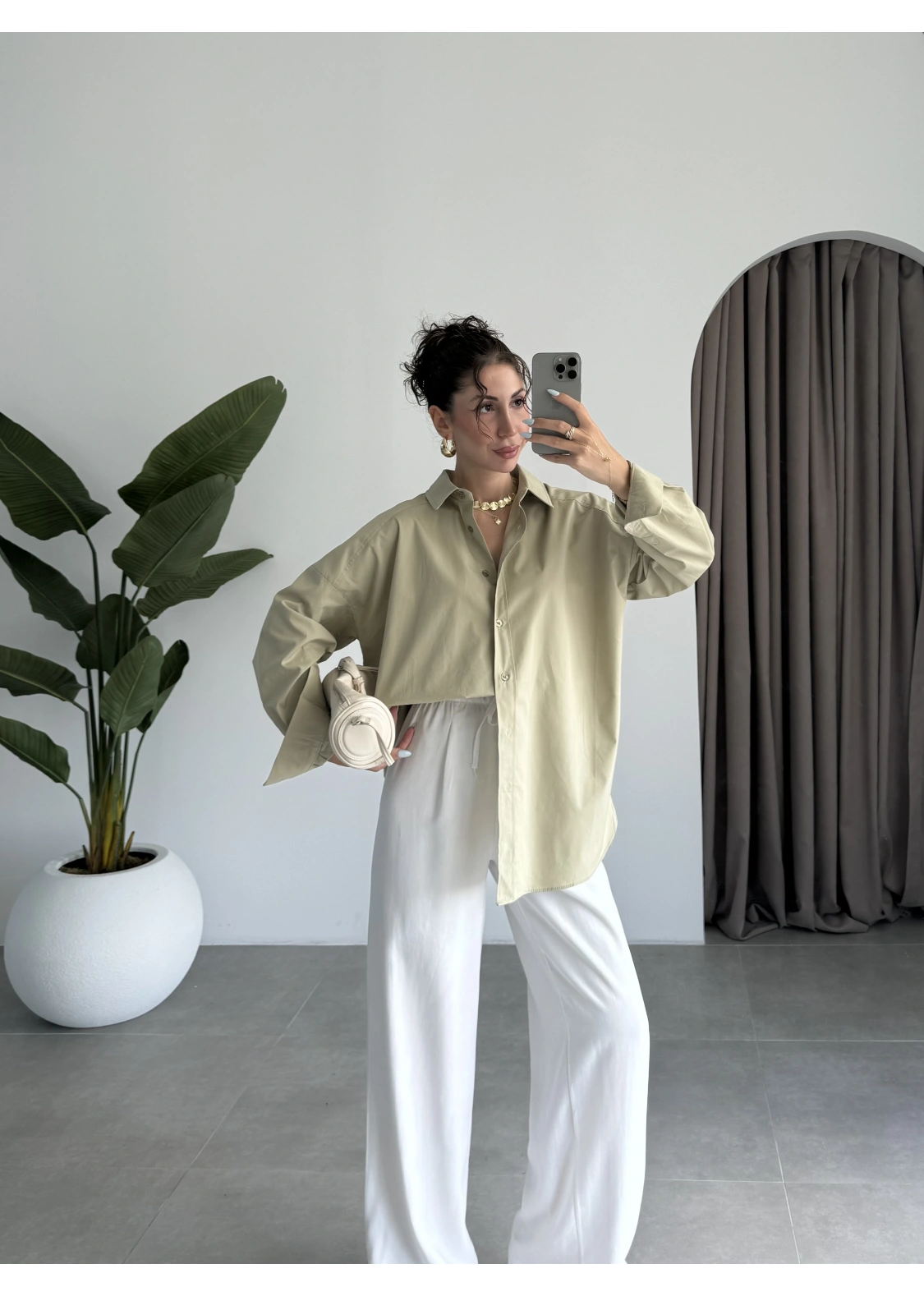 Yale Oversize Poplin Açık Haki Gömlek