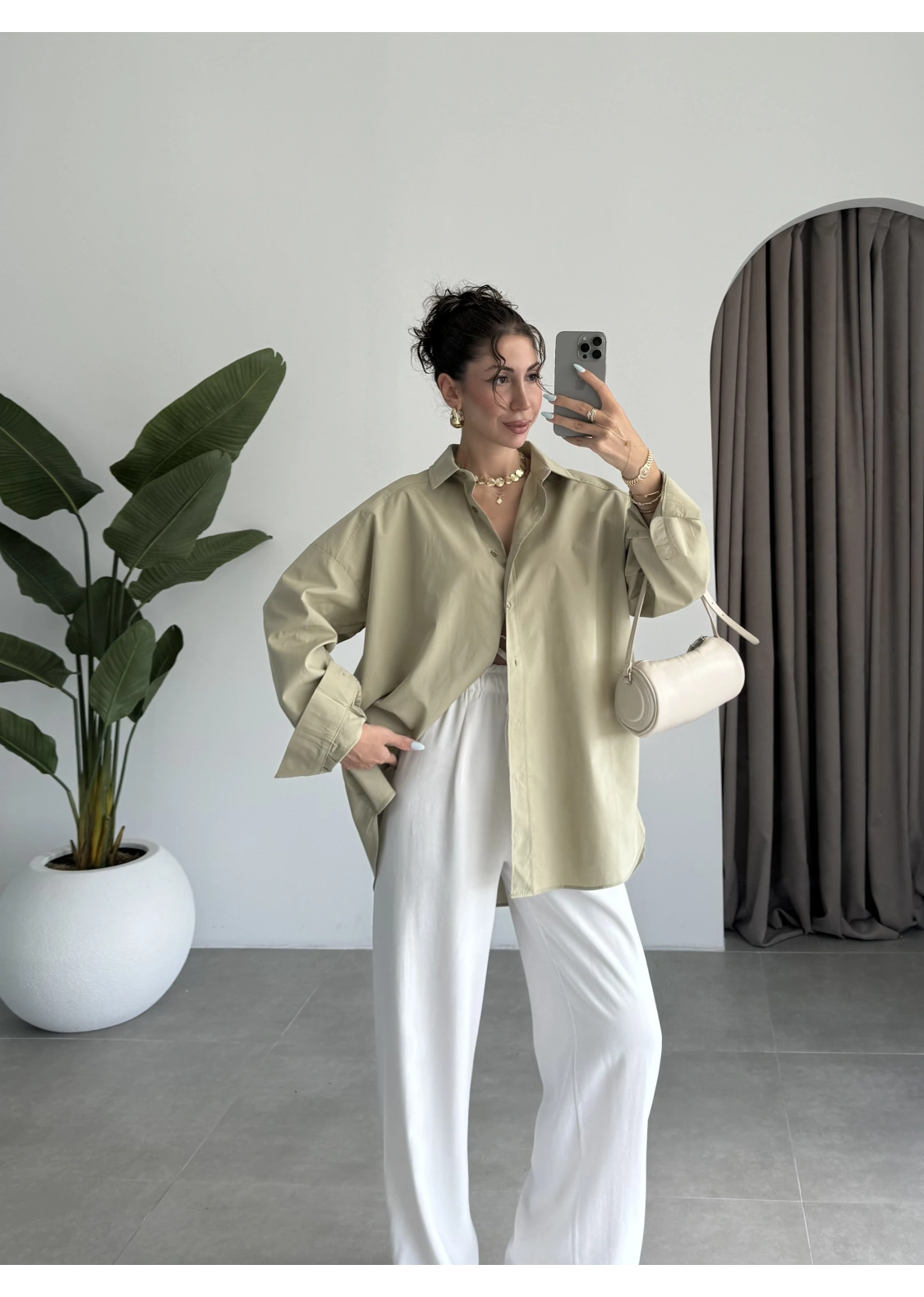 Yale Oversize Poplin Açık Haki Gömlek