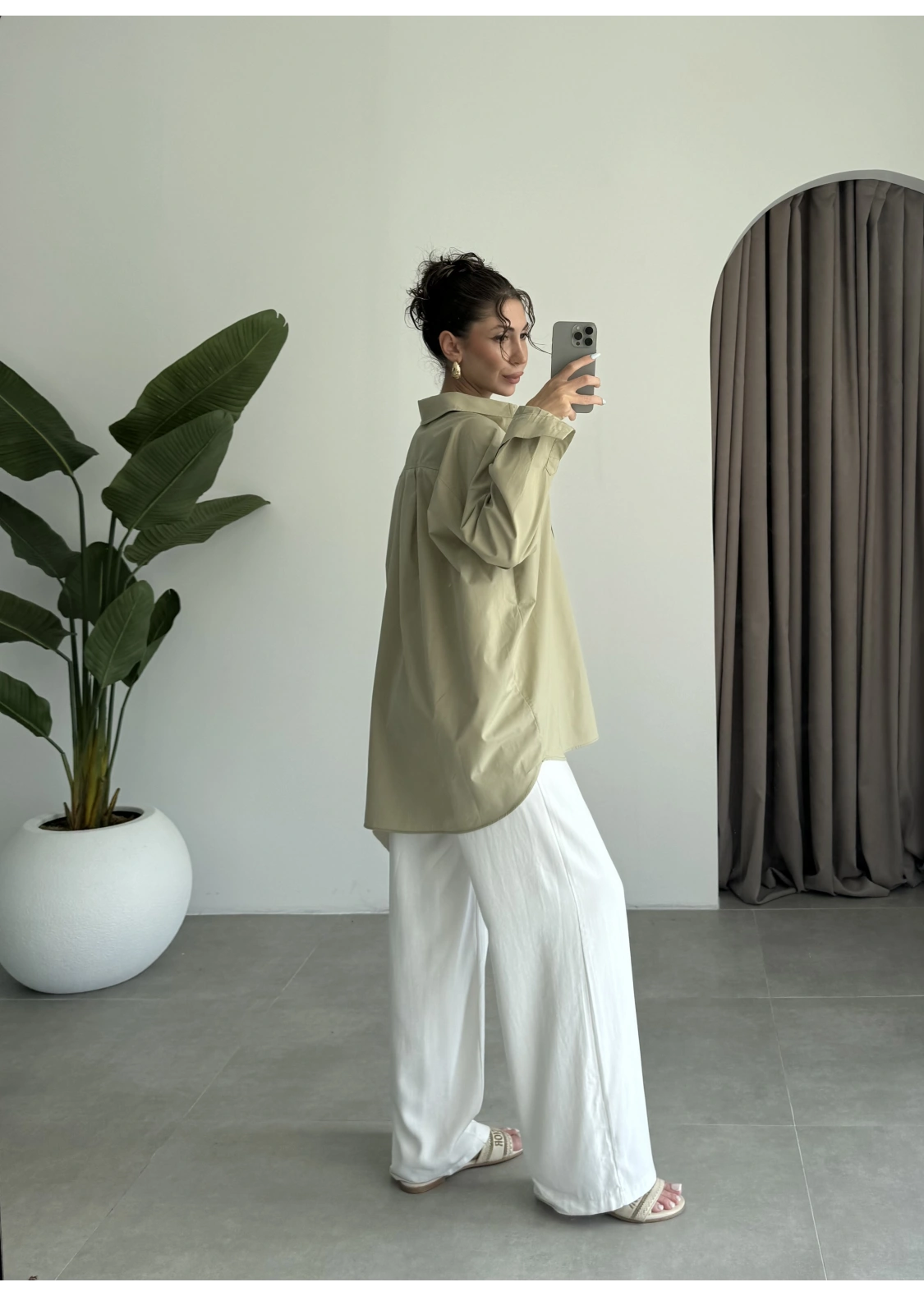 Yale Oversize Poplin Açık Haki Gömlek