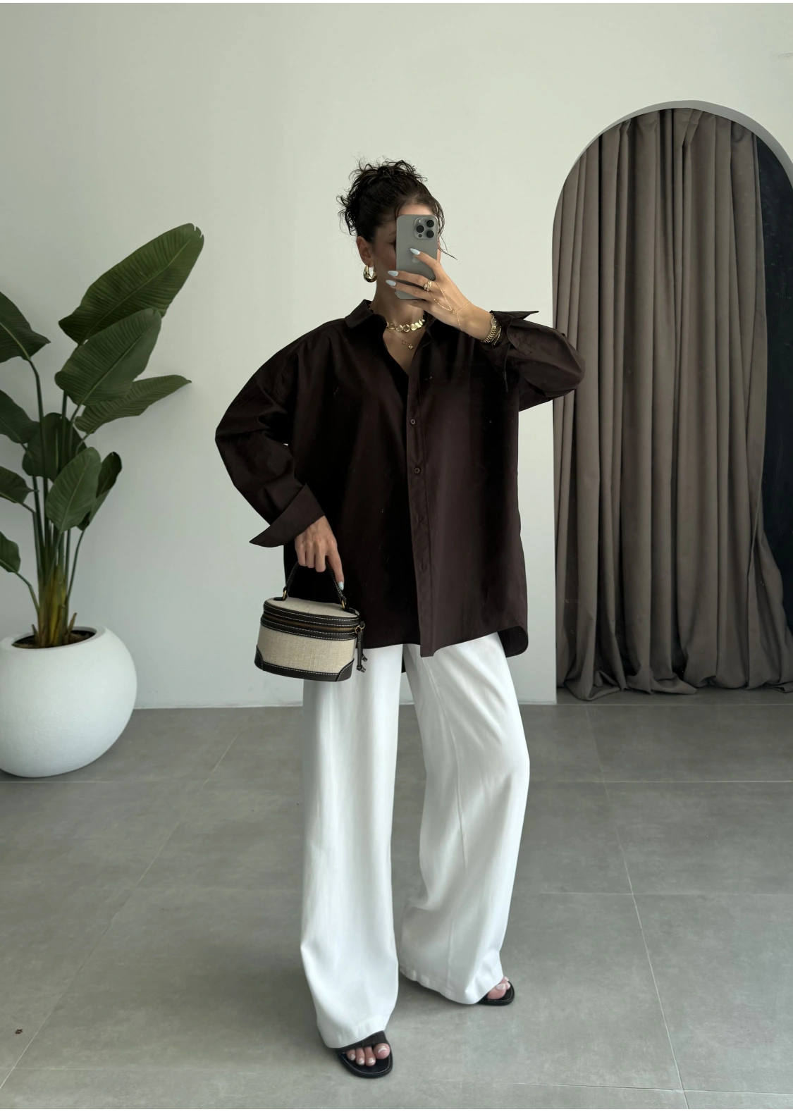 Yale Oversize Poplin Kahve Gömlek