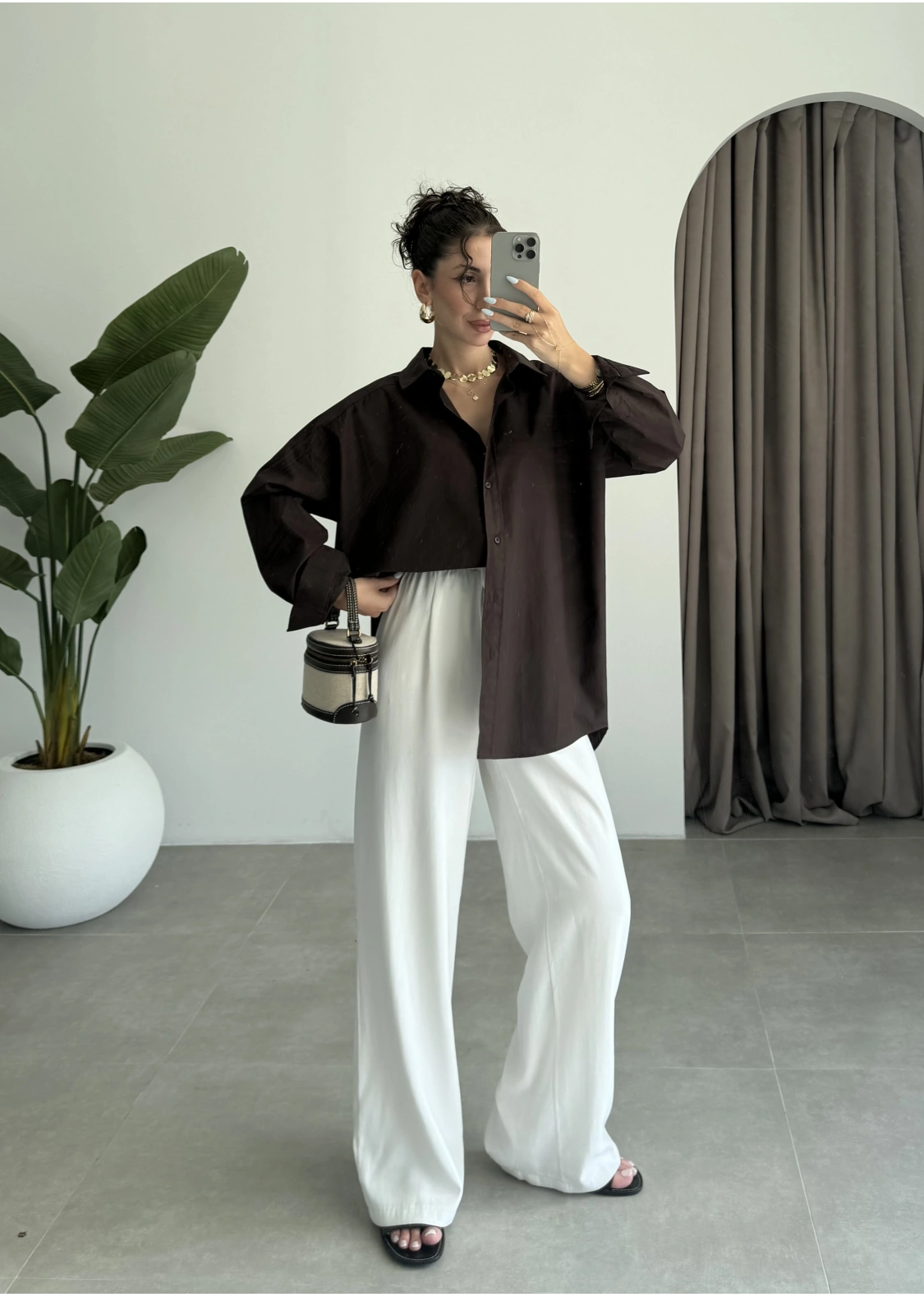 Yale Oversize Poplin Kahve Gömlek
