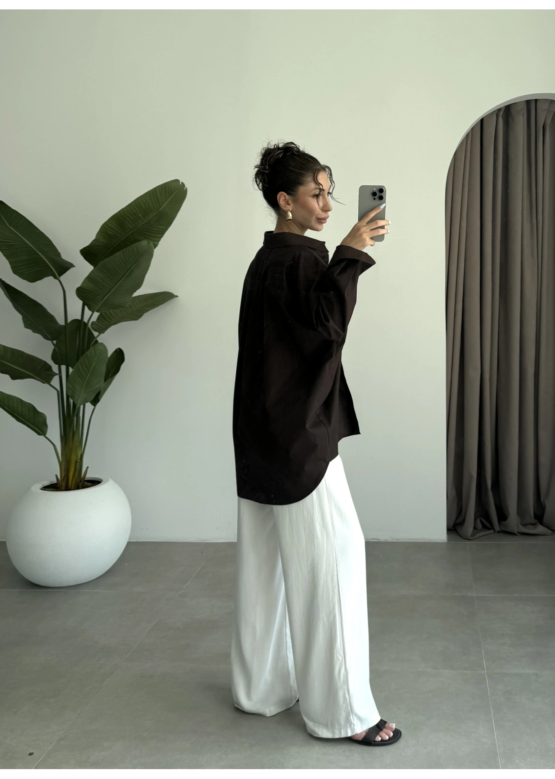 Yale Oversize Poplin Kahve Gömlek