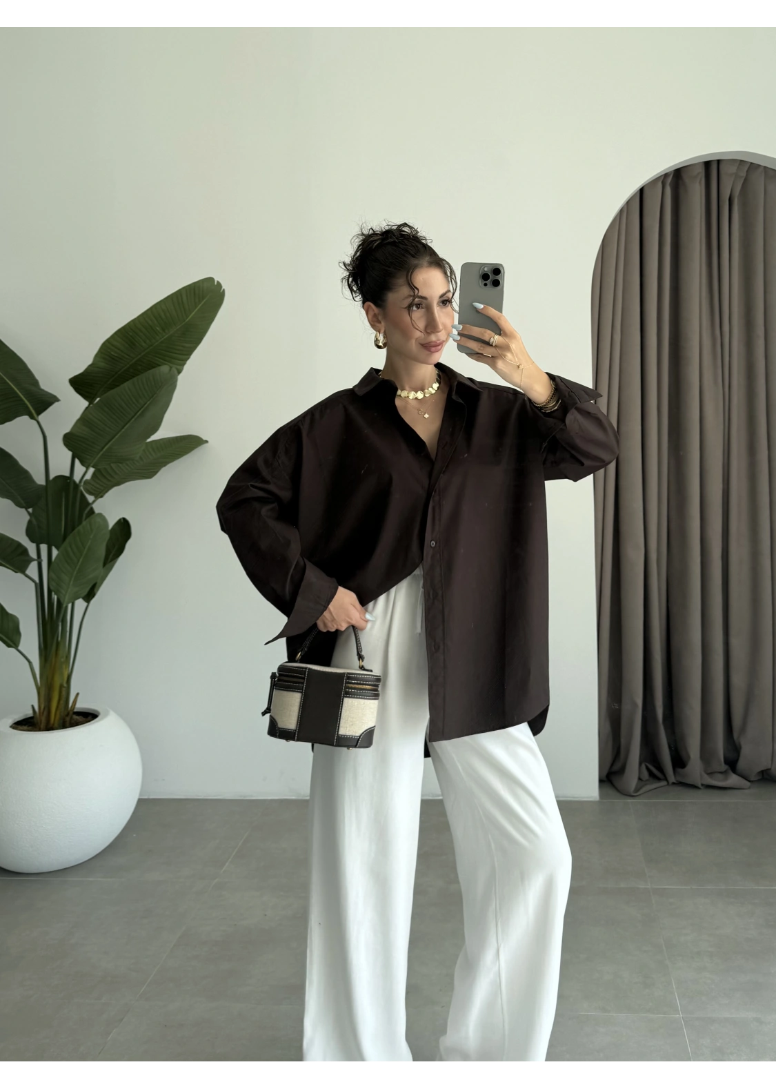 Yale Oversize Poplin Kahve Gömlek