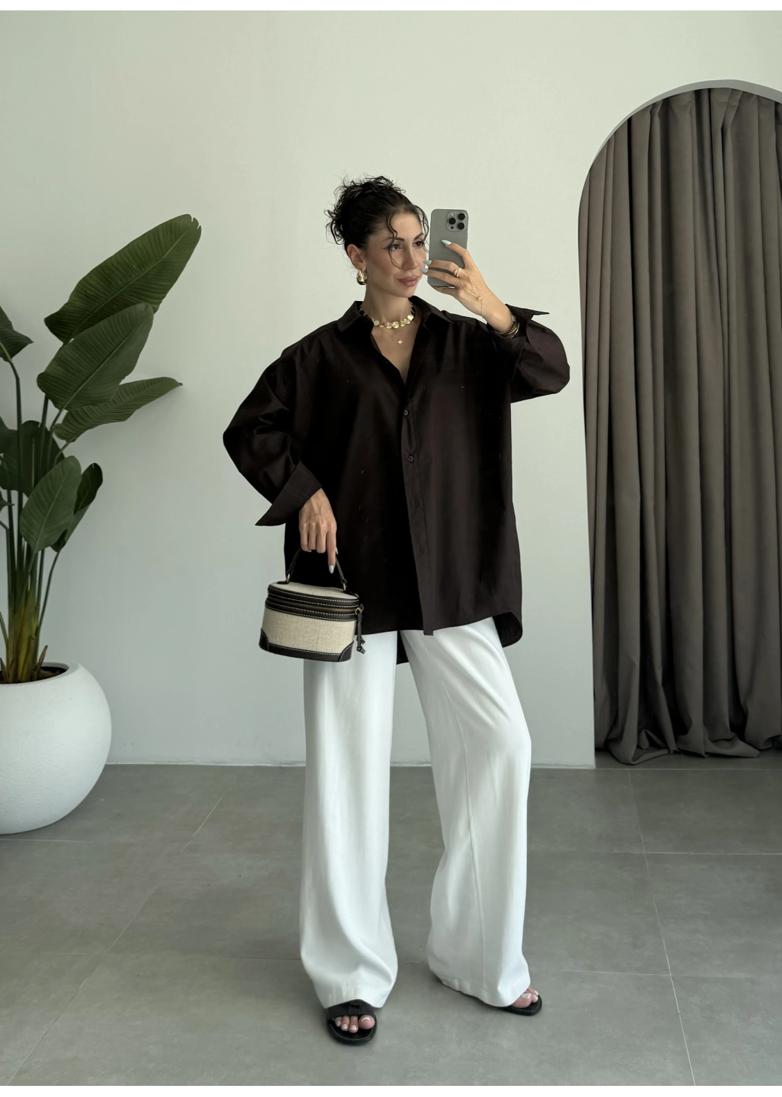Yale Oversize Poplin Kahve Gömlek