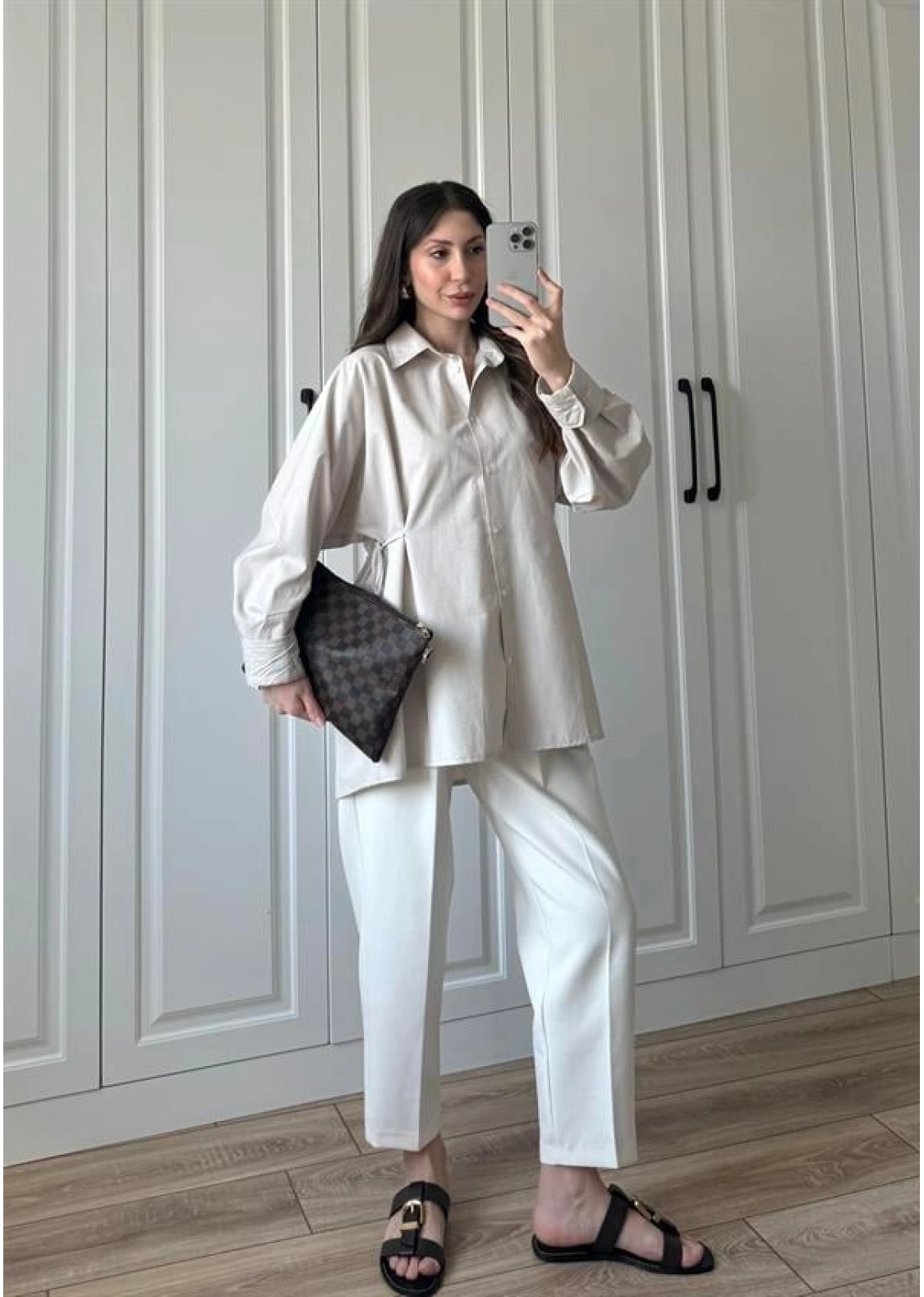 Yandan Bağlamalı Bej Poplin Gömlek