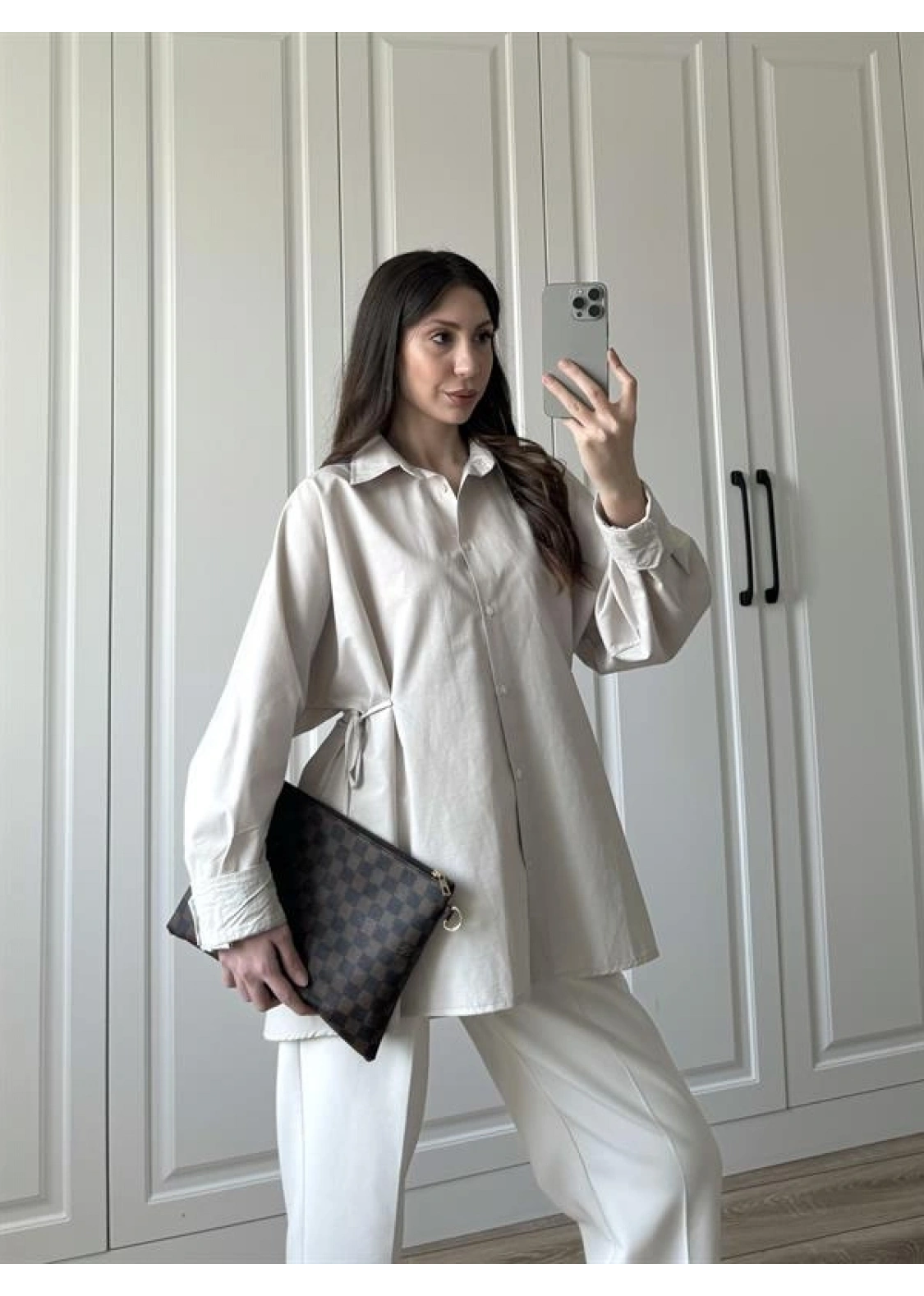 Yandan Bağlamalı Bej Poplin Gömlek