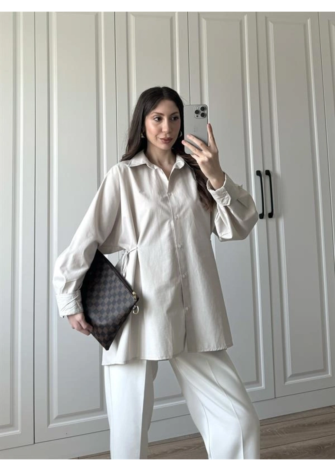 Yandan Bağlamalı Bej Poplin Gömlek