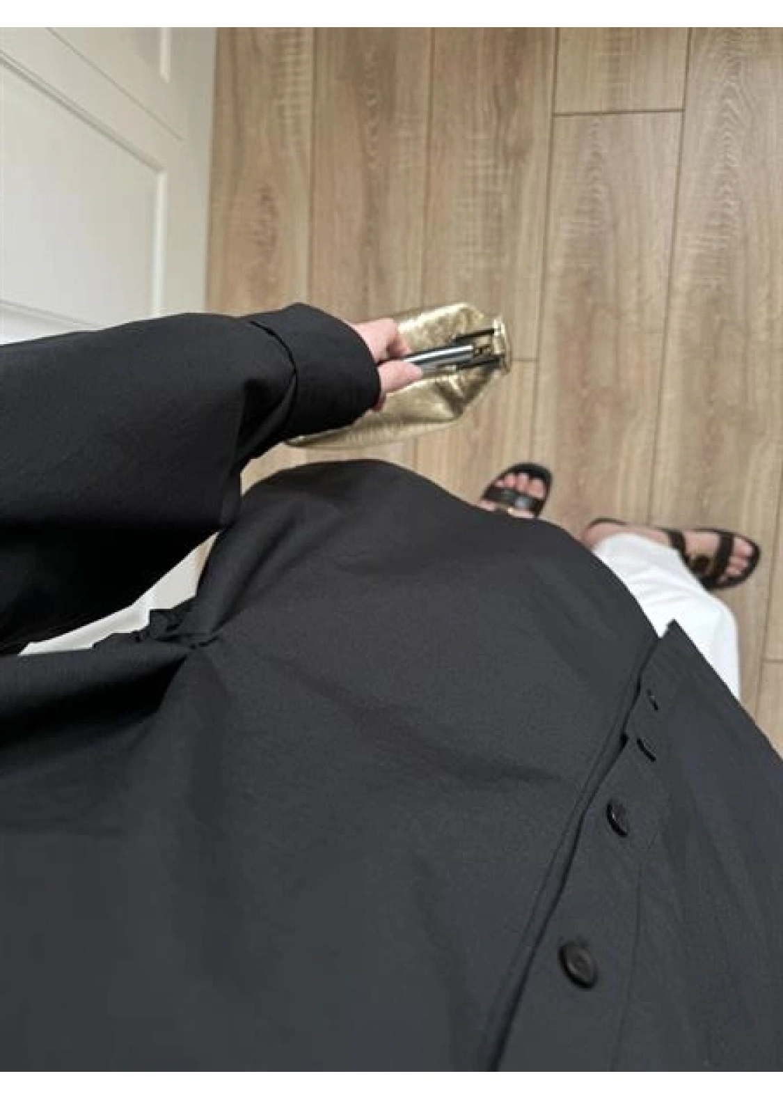 Yandan Bağlamalı Siyah Poplin Gömlek