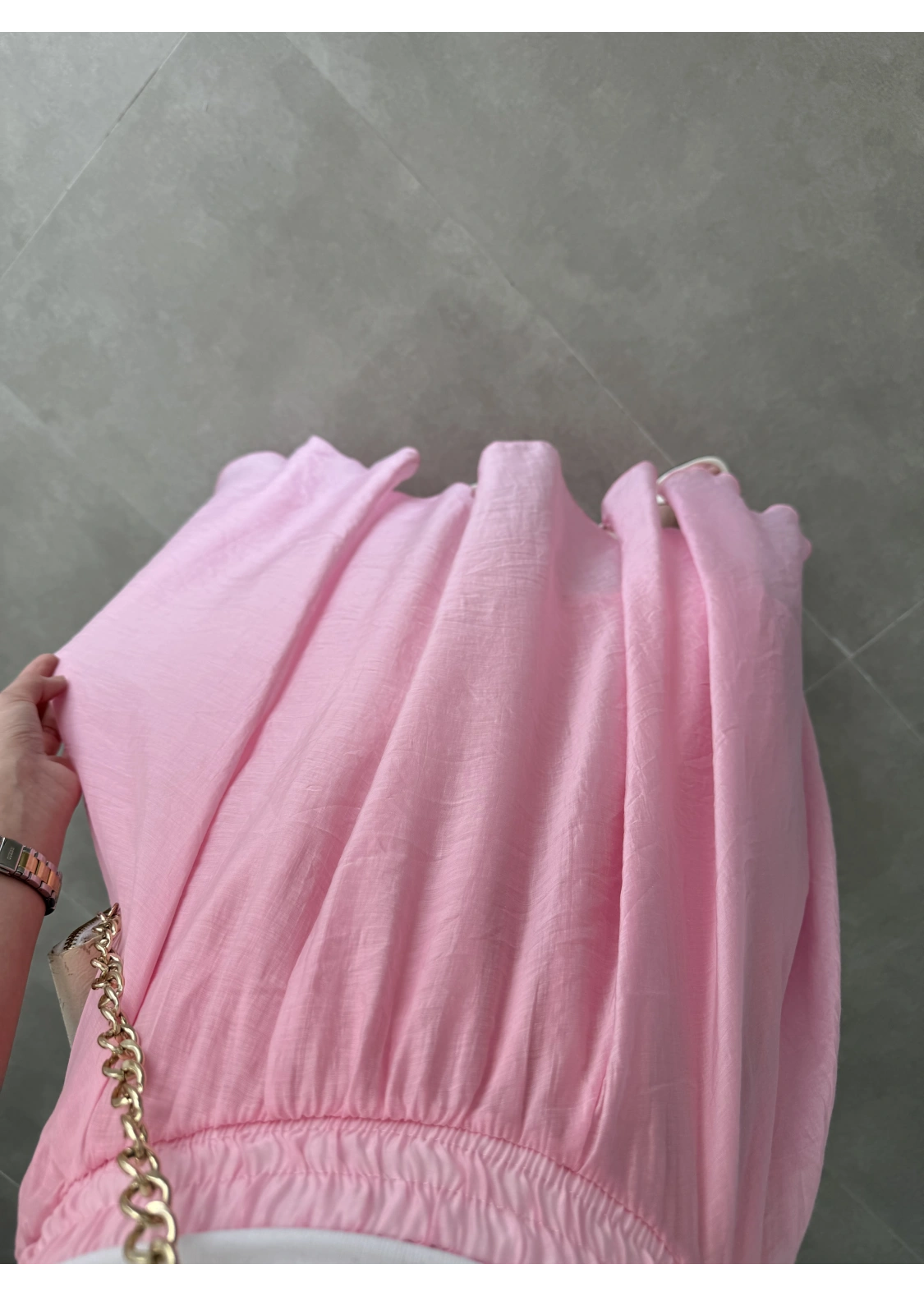 Yarım Astarlı Asimetrik Pembe Etek