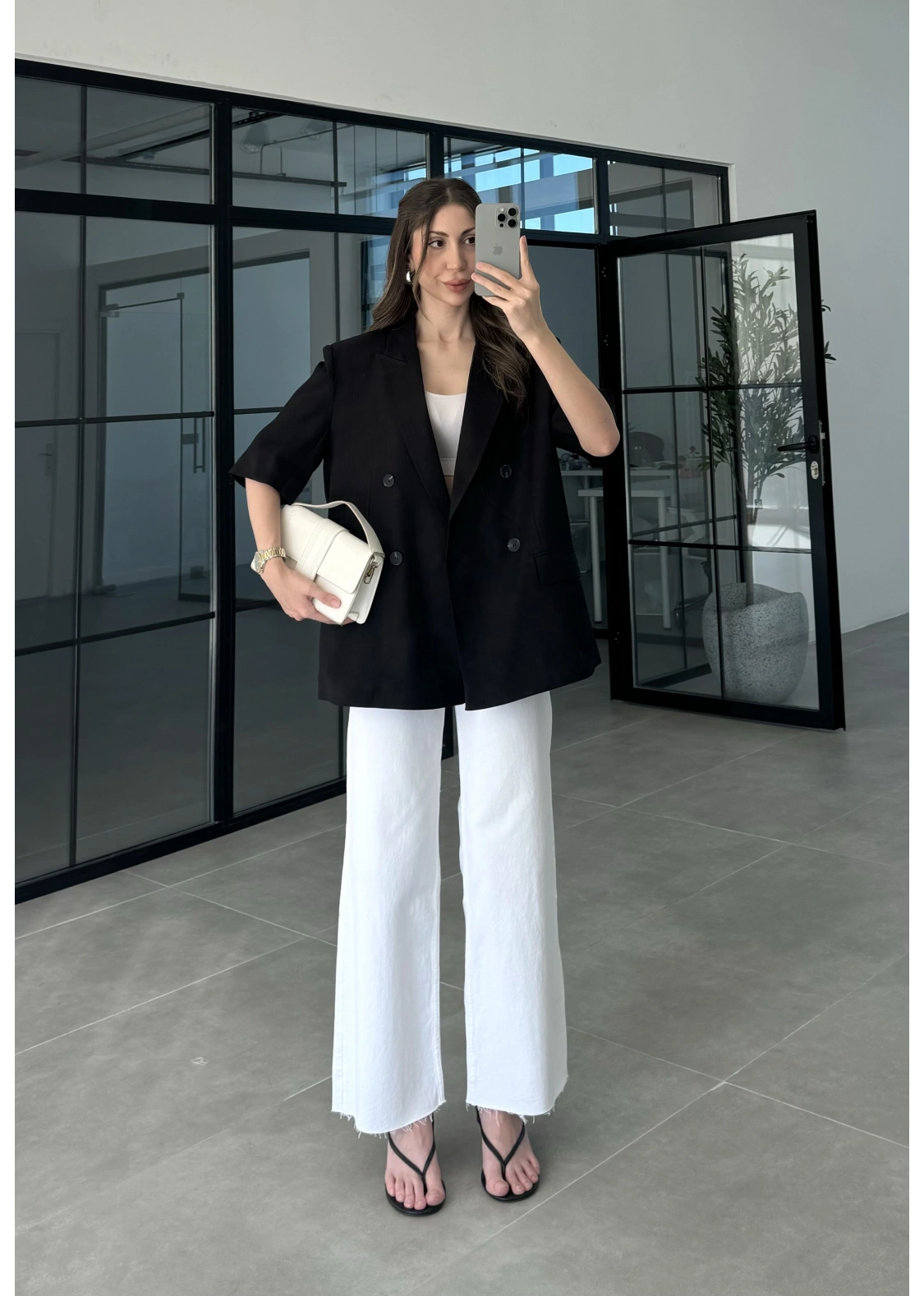 Yarımkol Astarlı Premium Siyah Keten Ceket