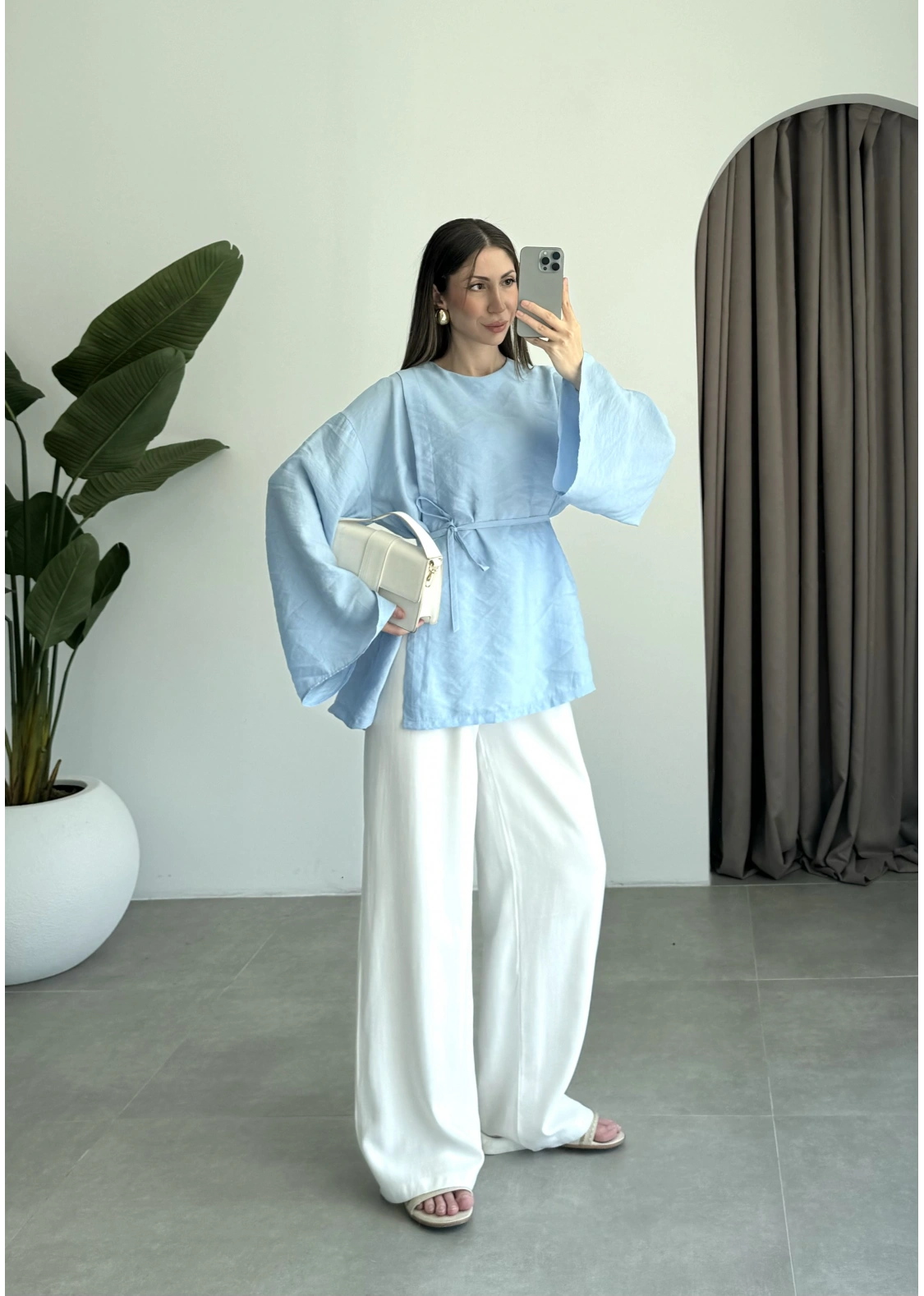 Yırtmaçlı Kuşaklı Tensel Bebe Mavi Tunik