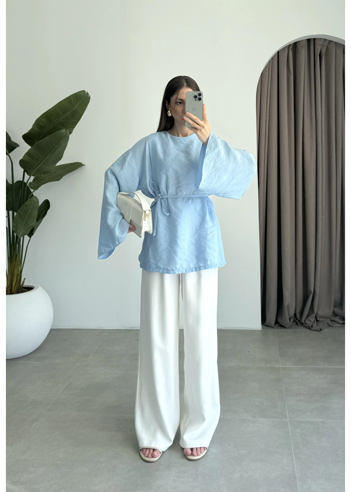 Yırtmaçlı Kuşaklı Tensel Bebe Mavi Tunik