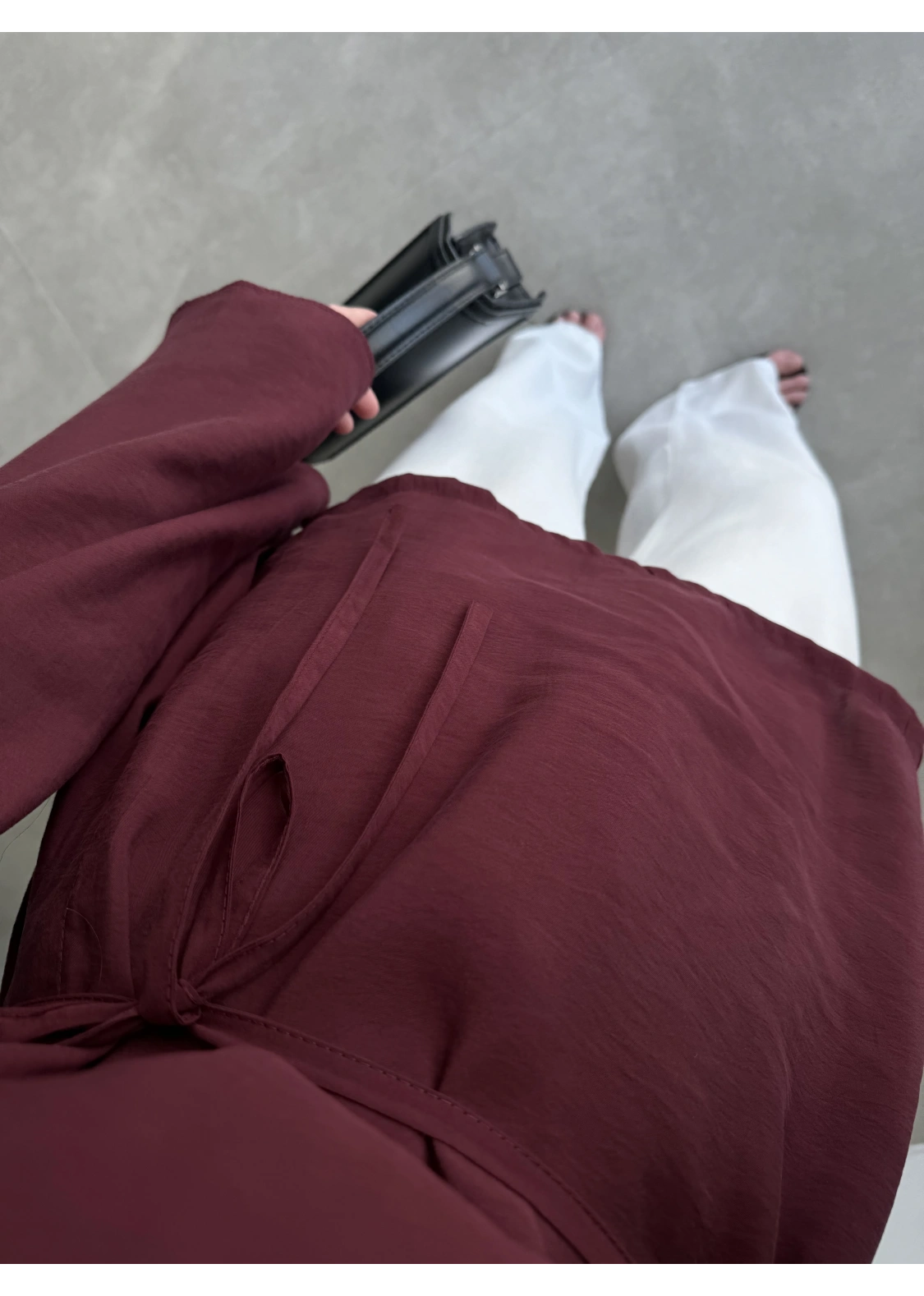 Yırtmaçlı Kuşaklı Tensel Bordo Tunik