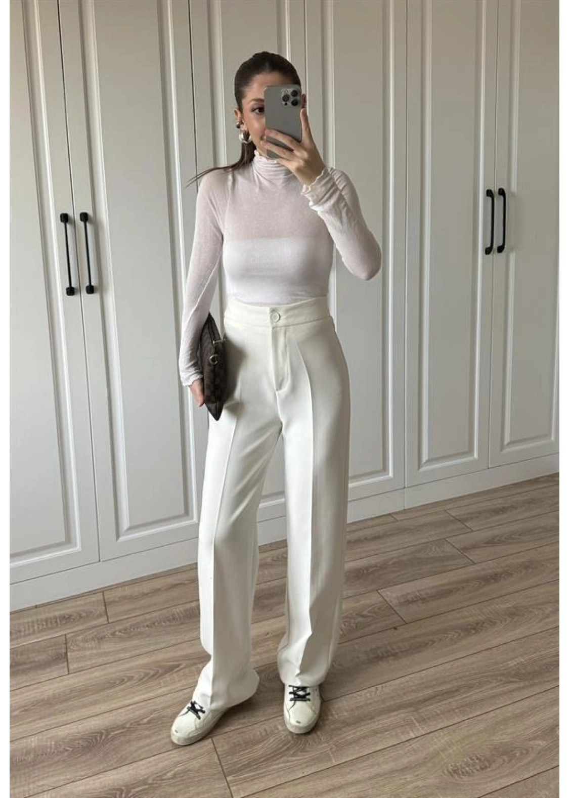 Yüksekbel Palazzo Beyaz Kumaş Pantolon