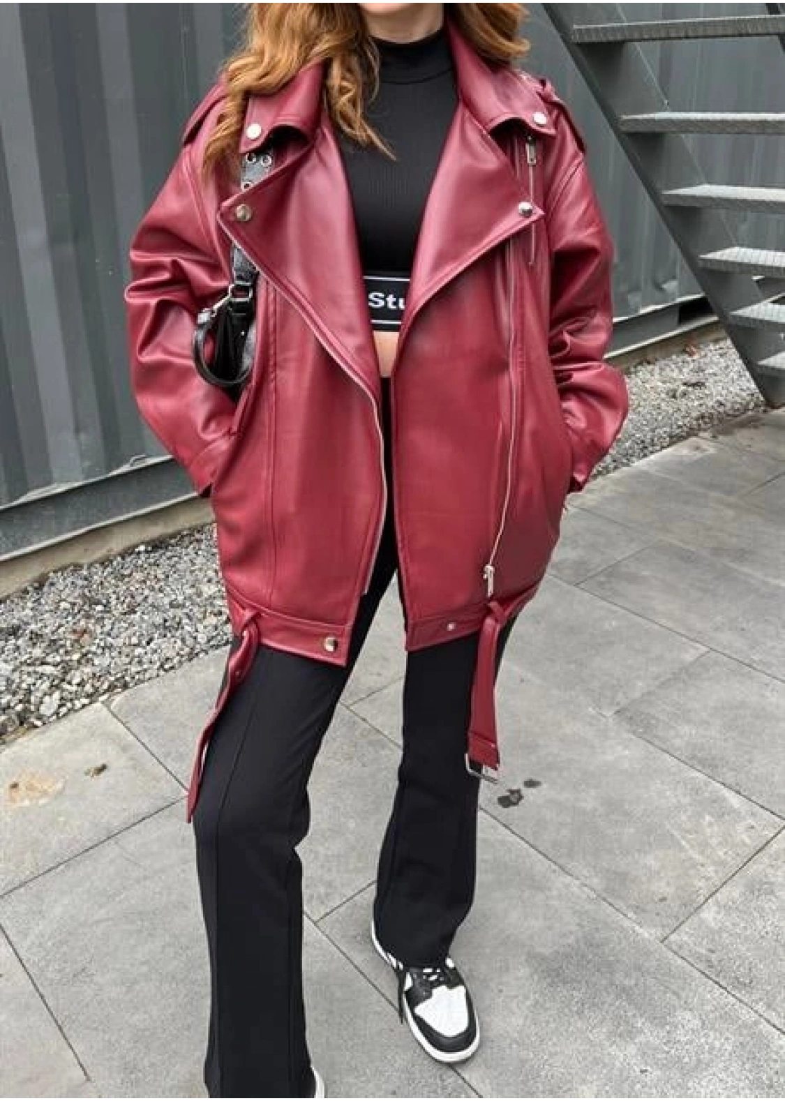Zara Model Bordo Deri Biker Ceket