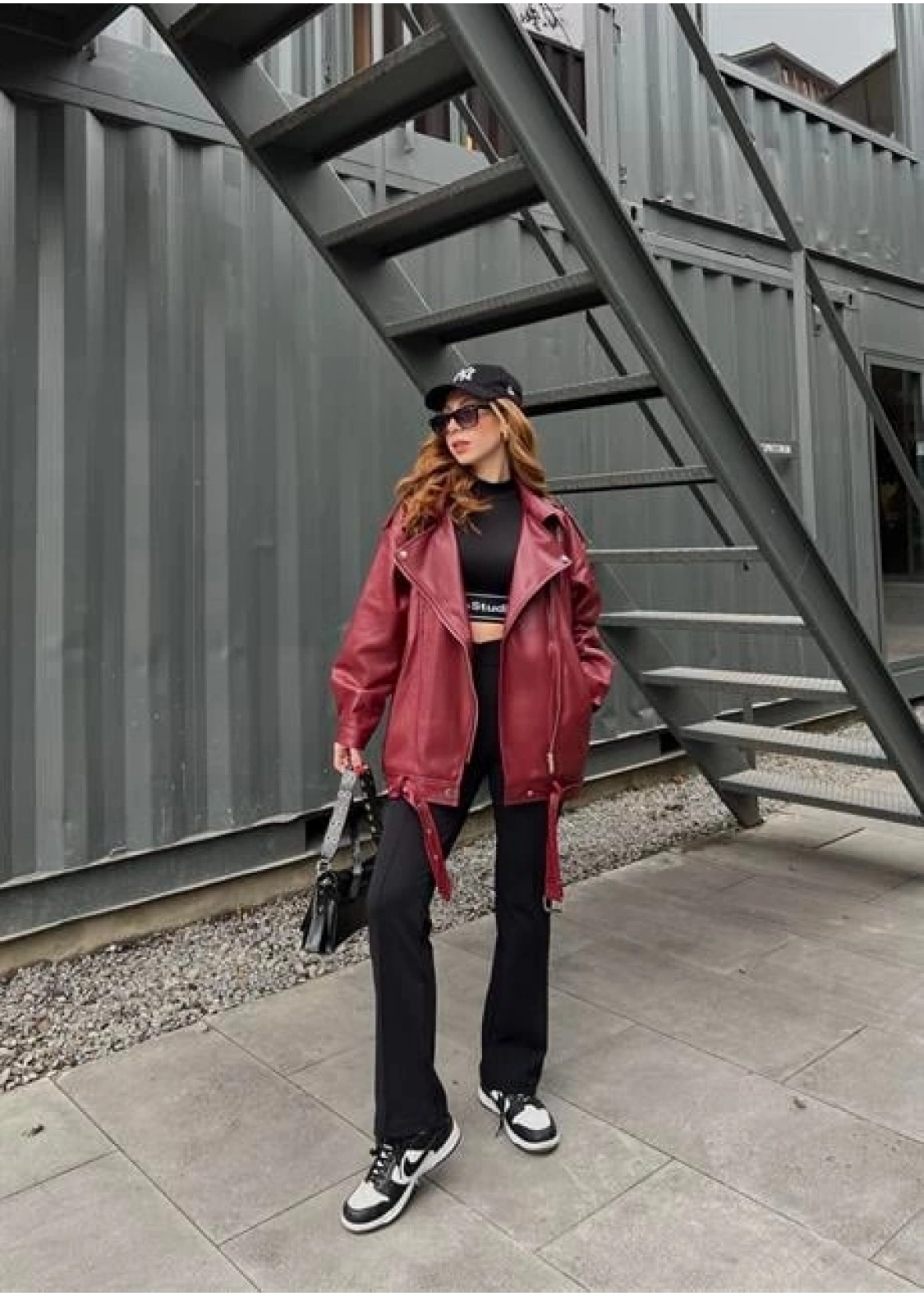 Zara Model Bordo Deri Biker Ceket
