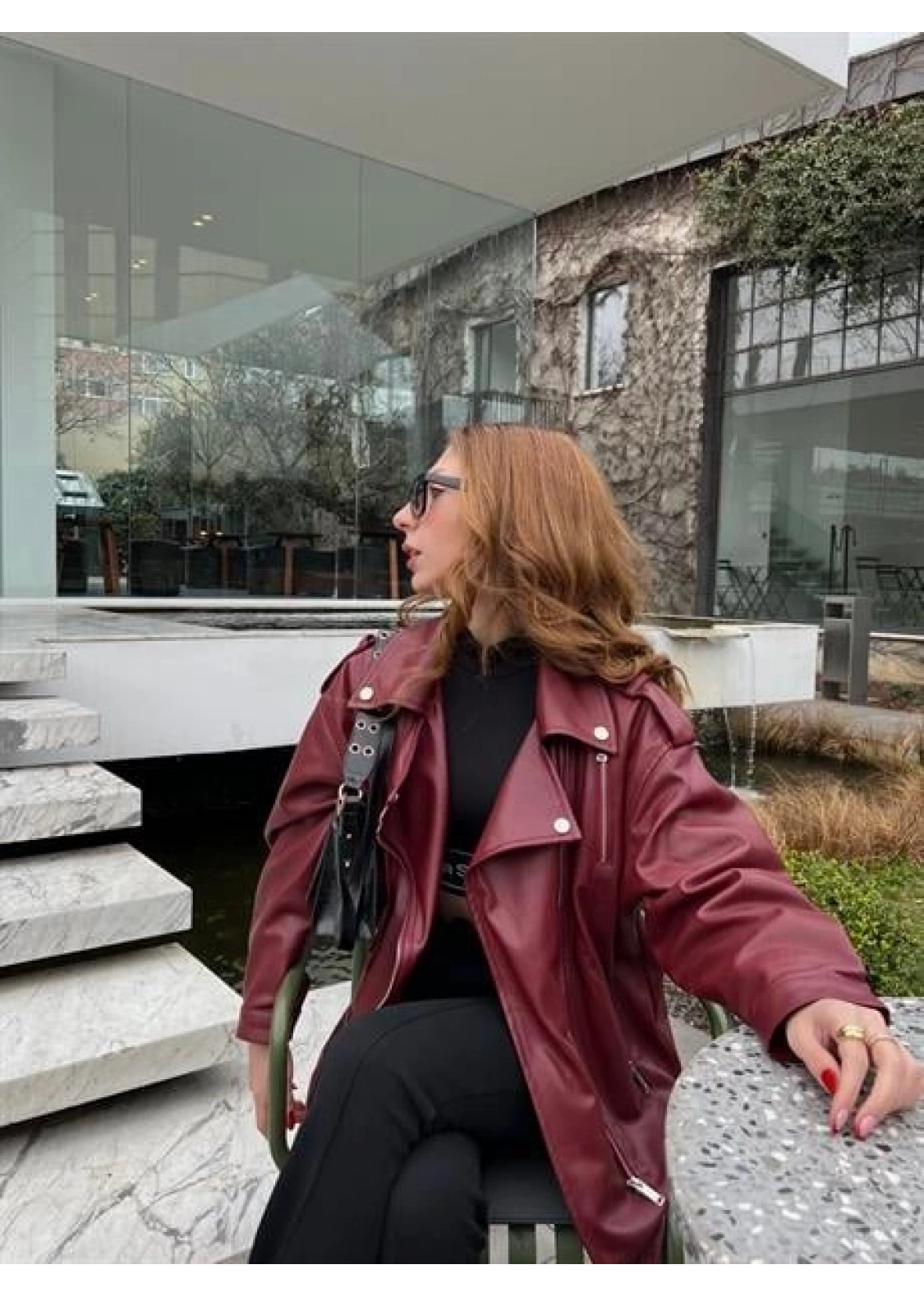 Zara Model Bordo Deri Biker Ceket