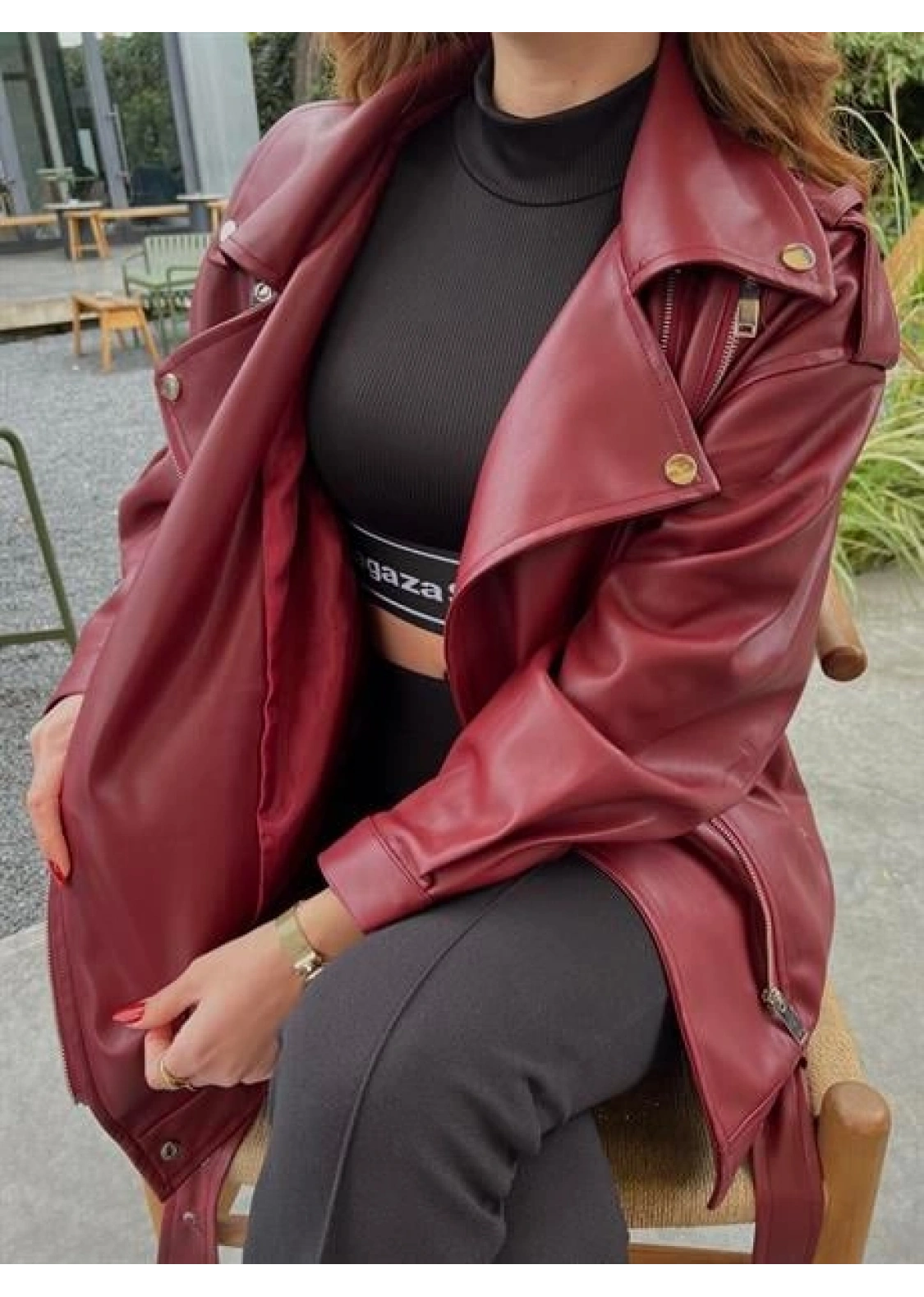 Zara Model Bordo Deri Biker Ceket