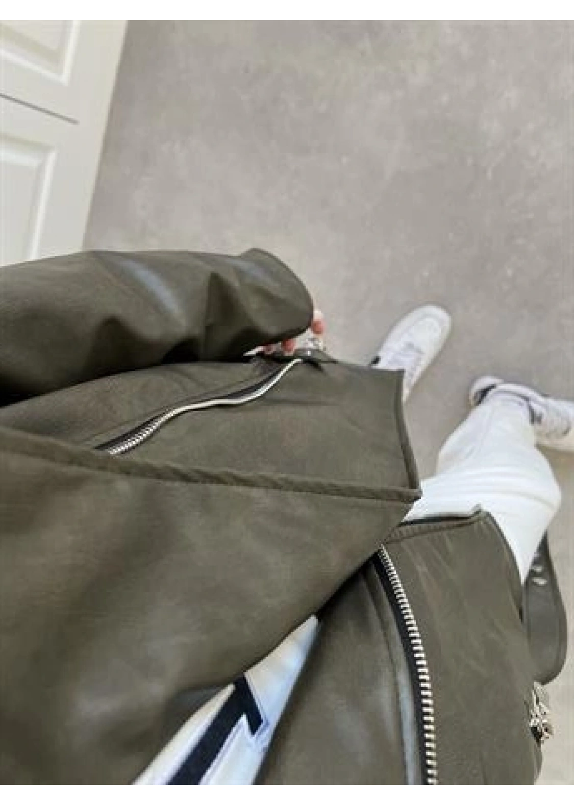 Zara Model Haki Deri Biker Ceket