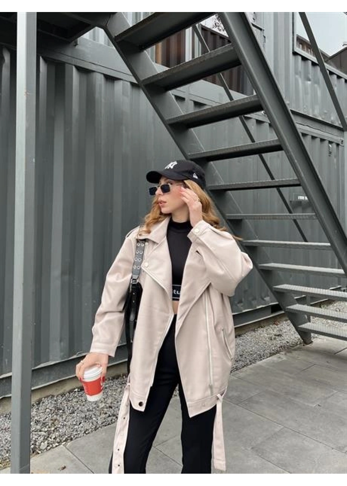 Zara Model Nude Deri Biker Ceket