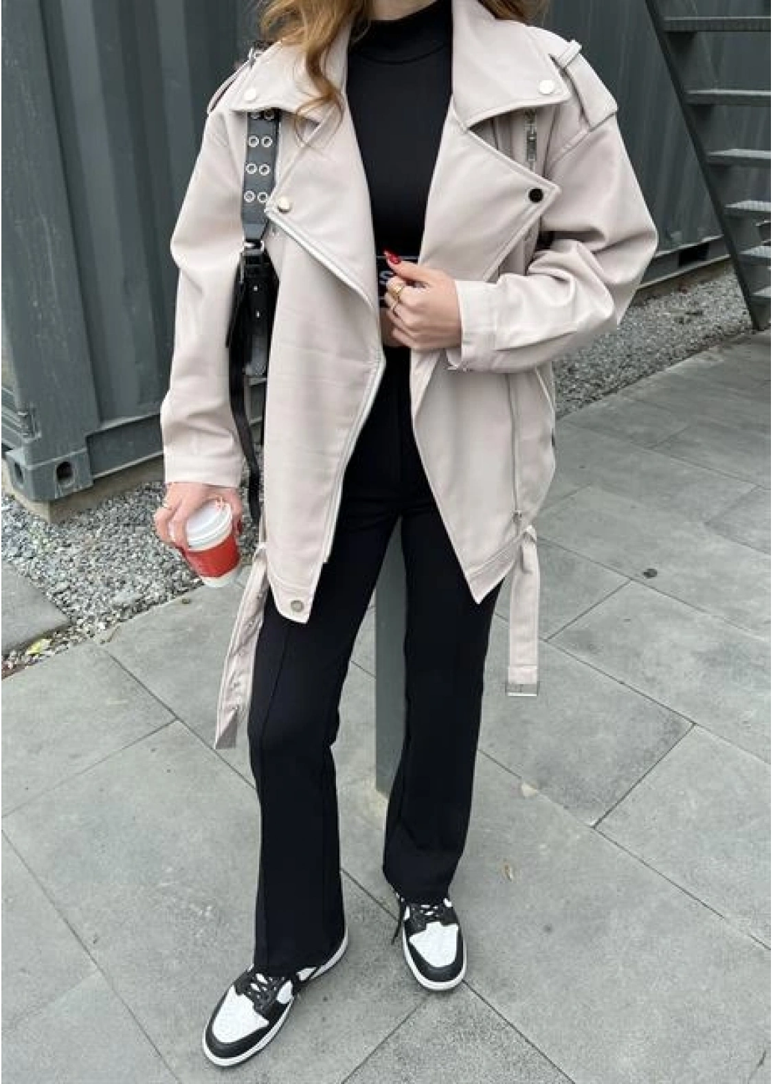 Zara Model Nude Deri Biker Ceket