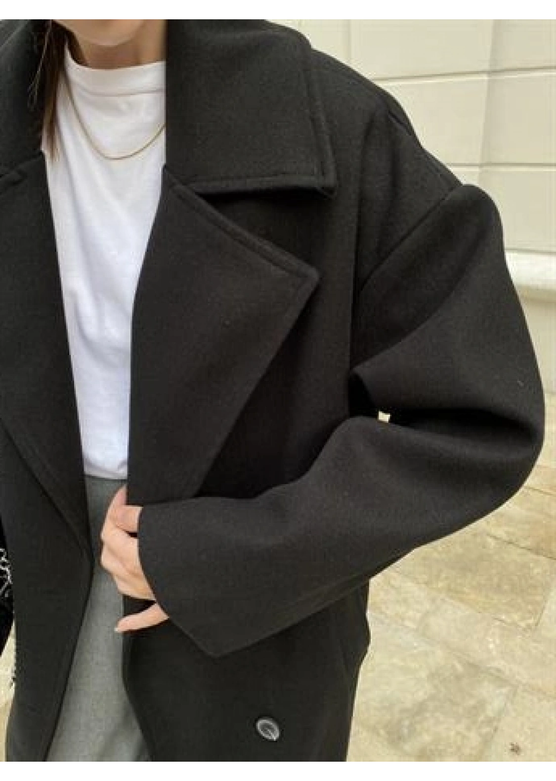 Zara Model Oversize Siyah Kaşe Kaban