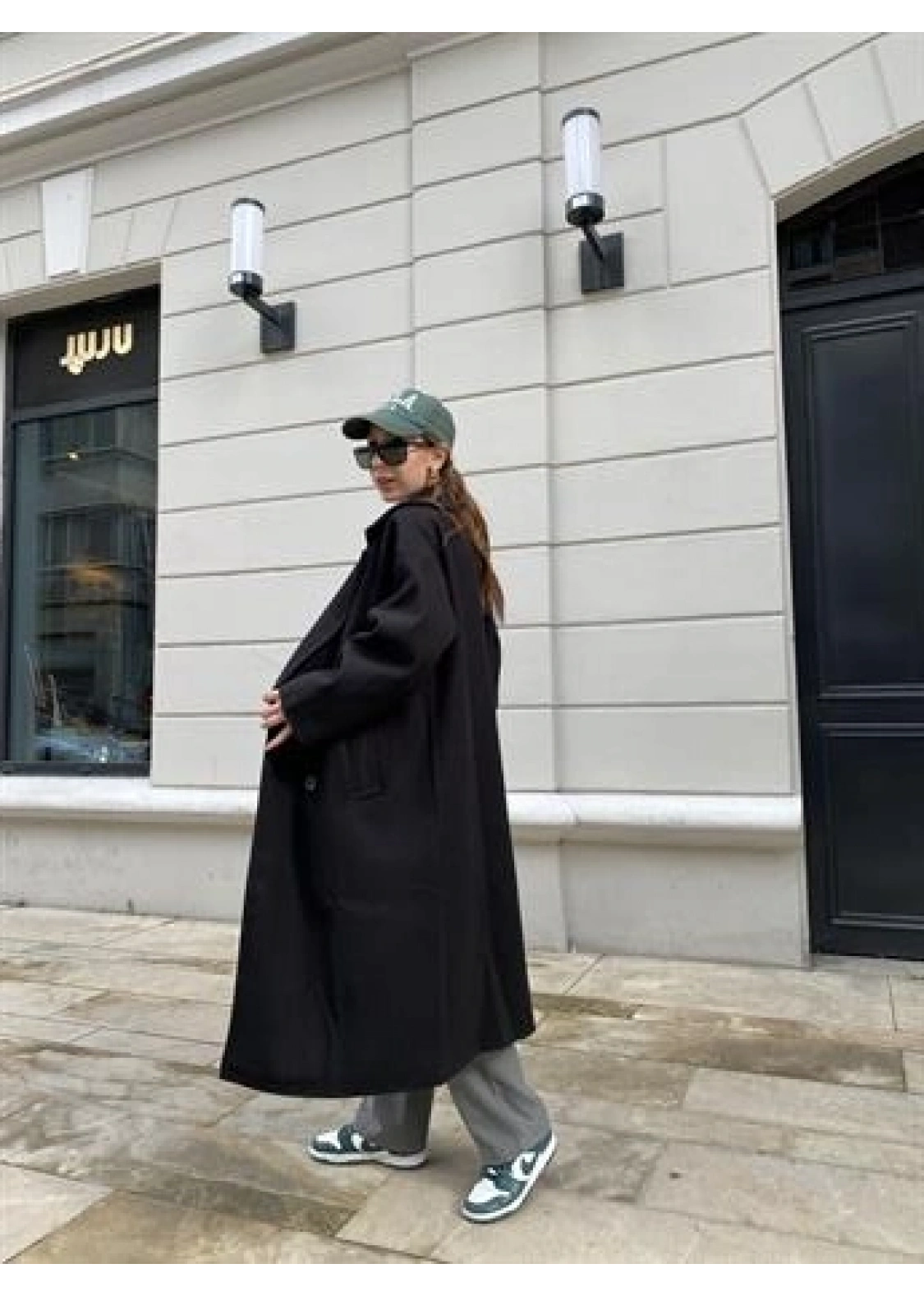 Zara Model Oversize Siyah Kaşe Kaban