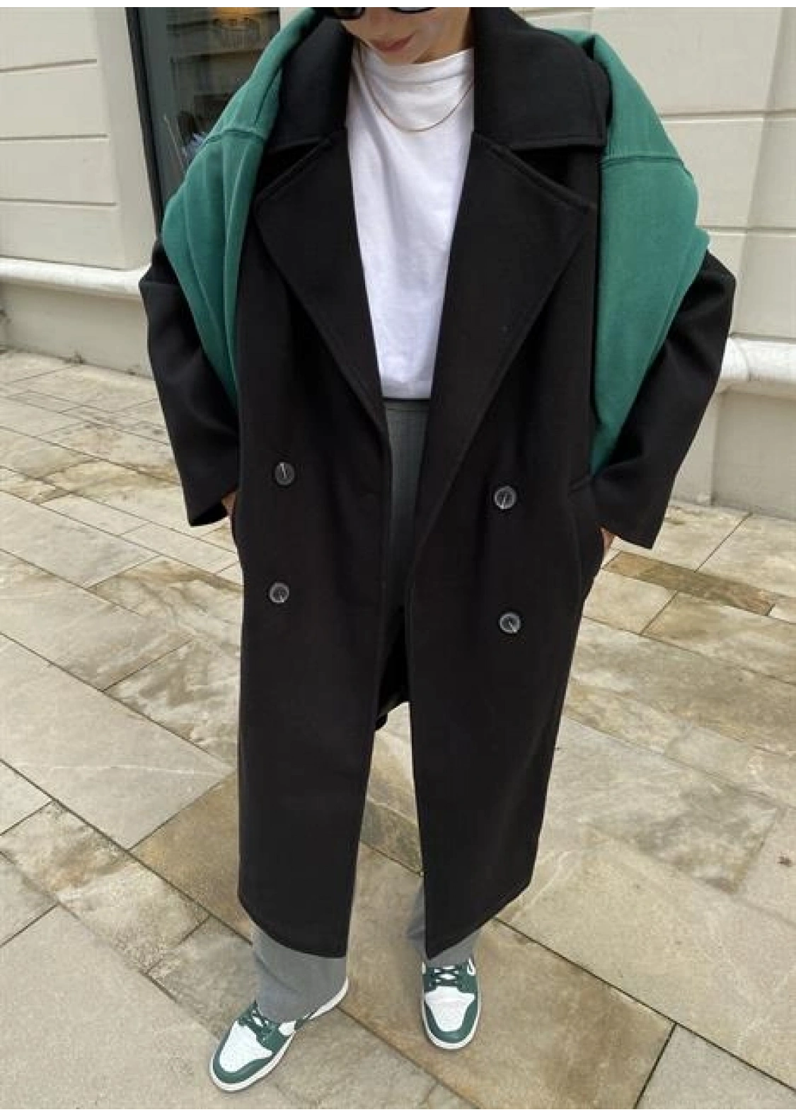 Zara Model Oversize Siyah Kaşe Kaban