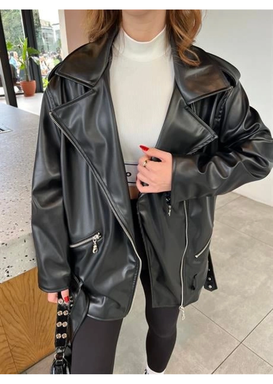 Zara Model Siyah Deri Biker Ceket