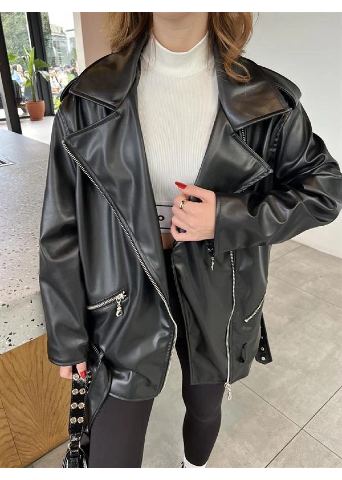 Zara Model Siyah Deri Biker Ceket