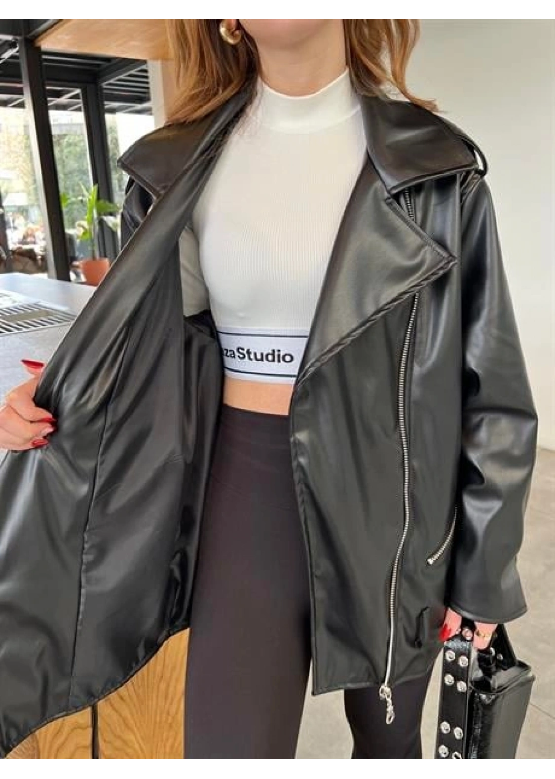 Zara Model Siyah Deri Biker Ceket