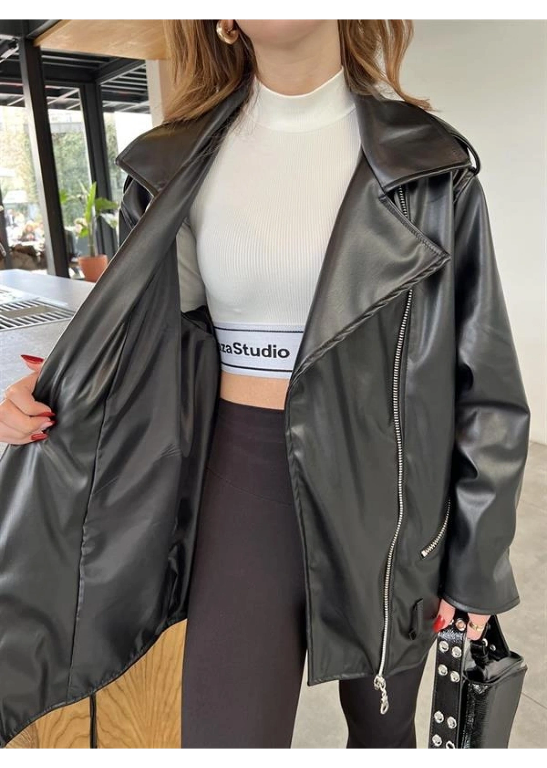 Zara Model Siyah Deri Biker Ceket