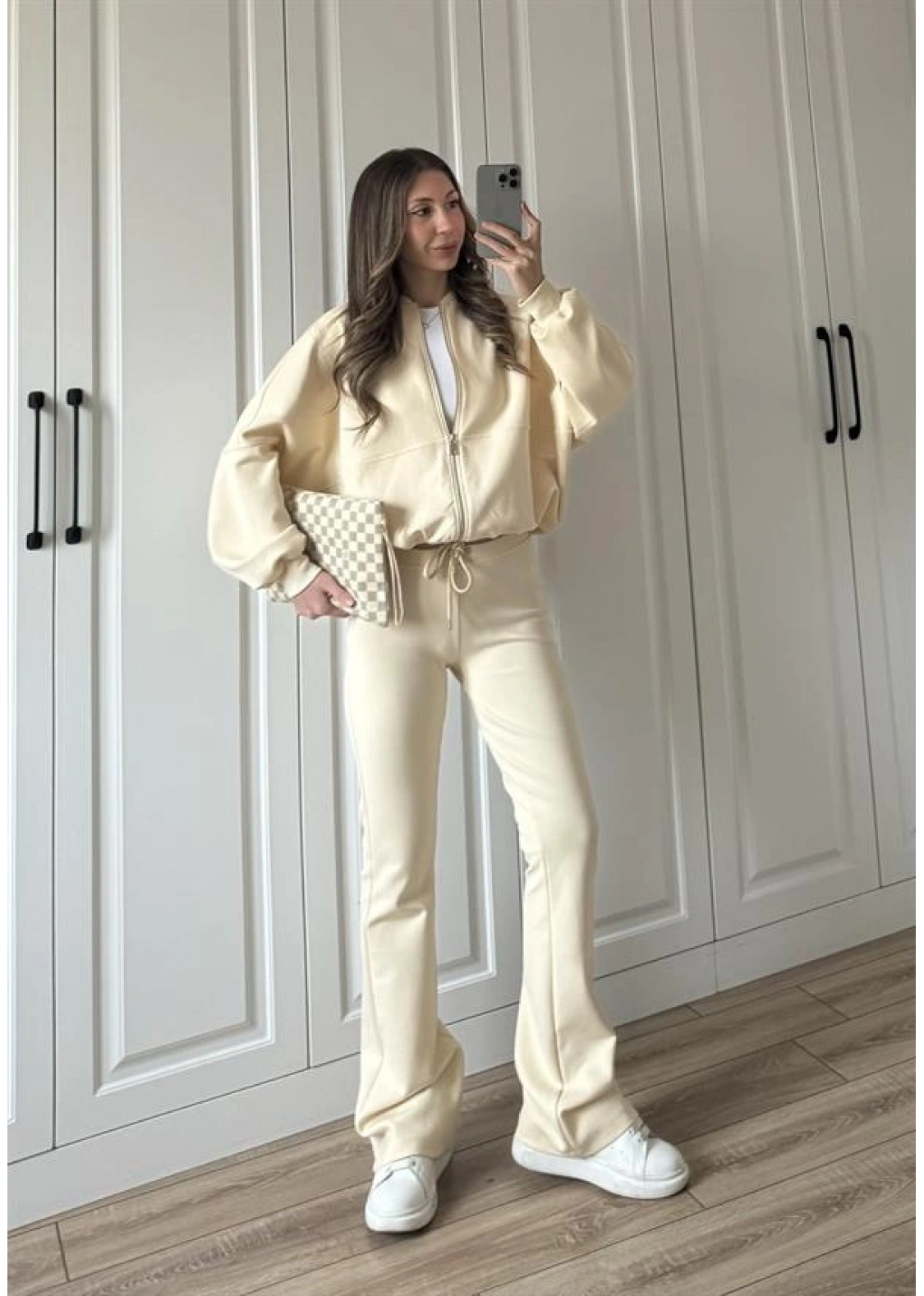 Zr Model İspanyol Paça Bej Eşofman Takımı