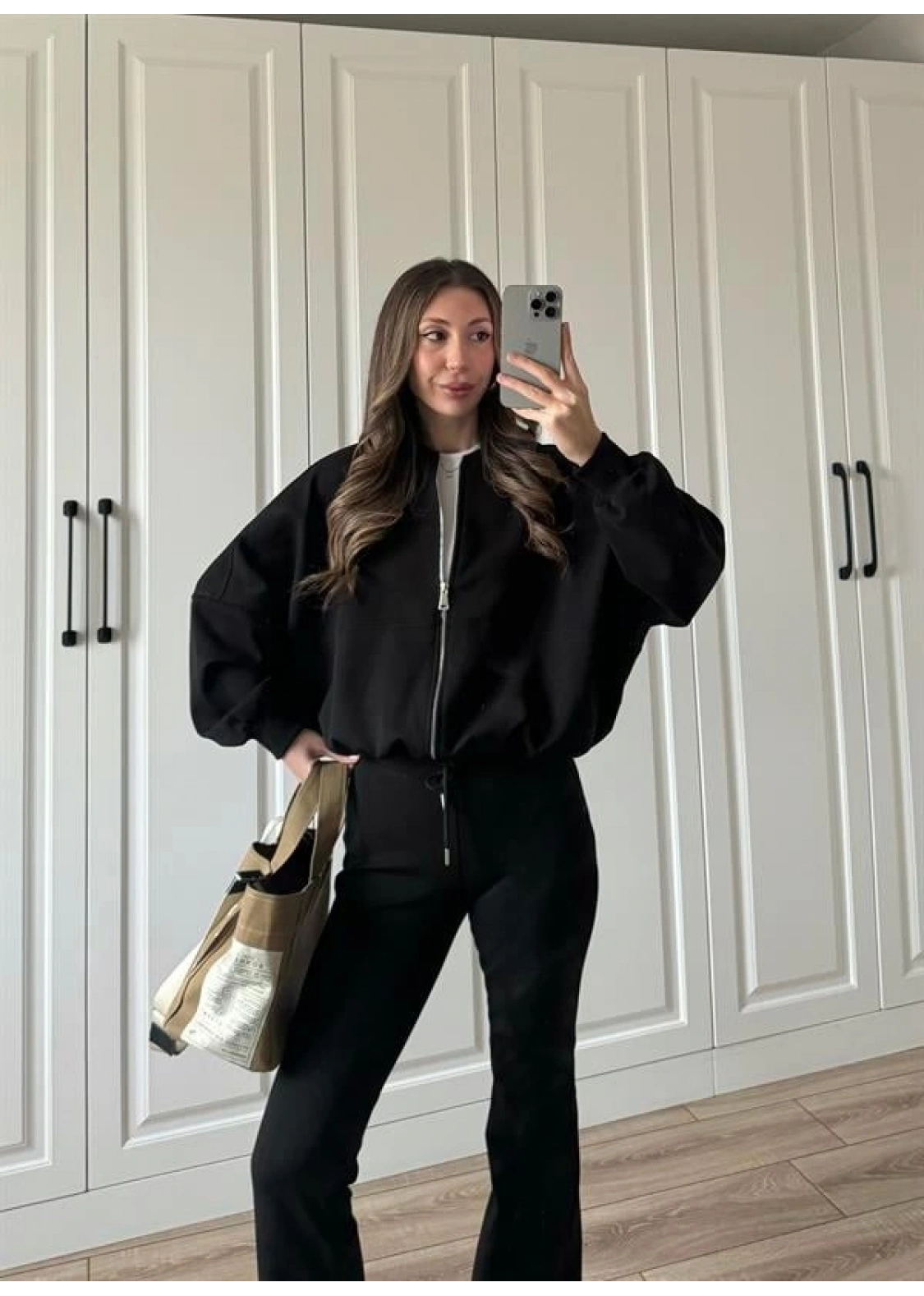 Zr Model İspanyol Paça Siyah Eşofman Takımı