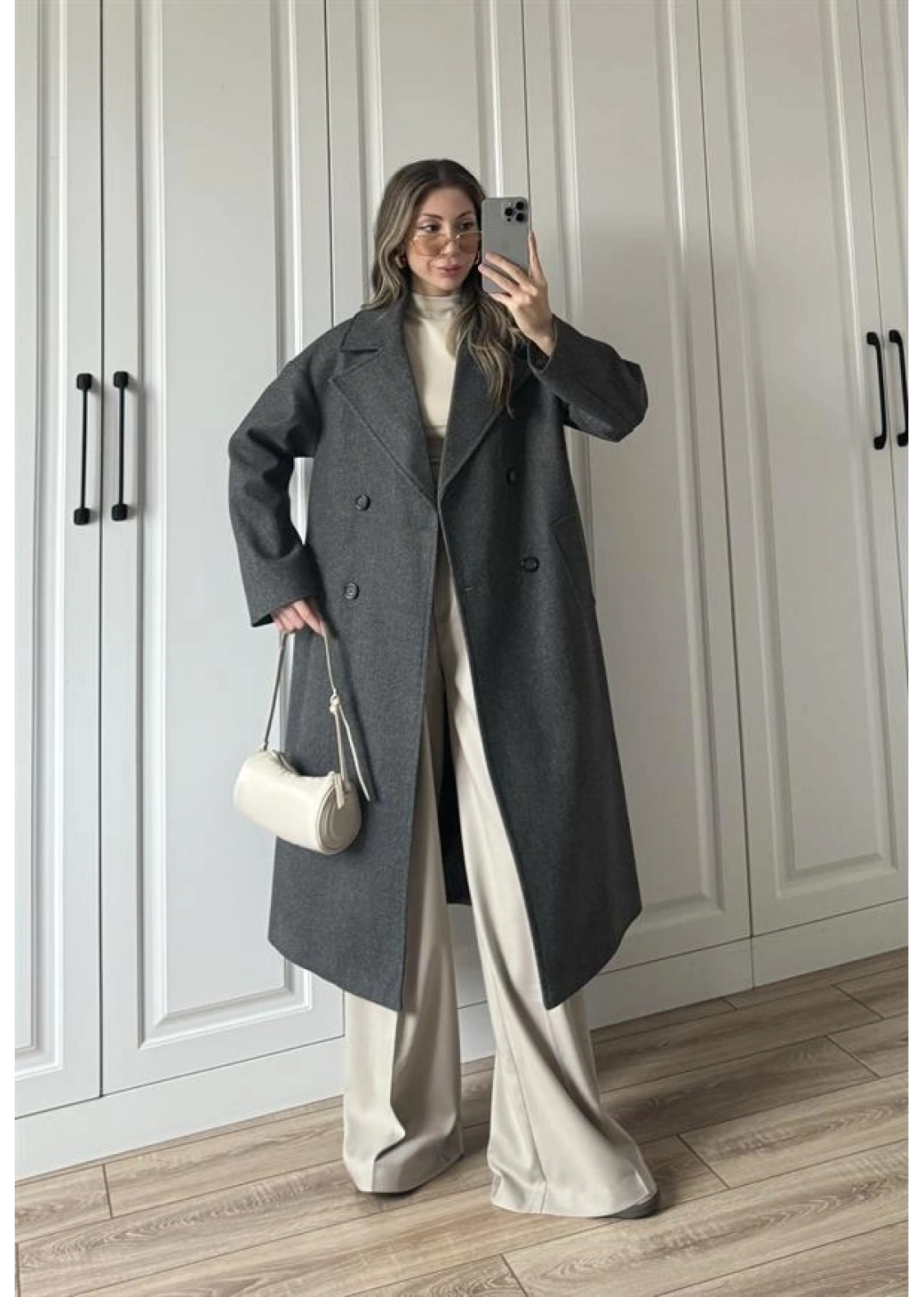 Zr Model Oversize Antrasit Kaşe Kaban