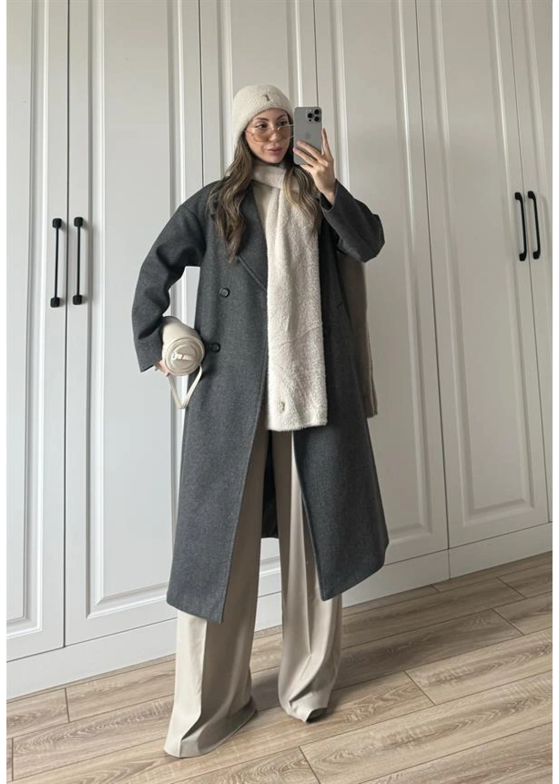 Zr Model Oversize Antrasit Kaşe Kaban