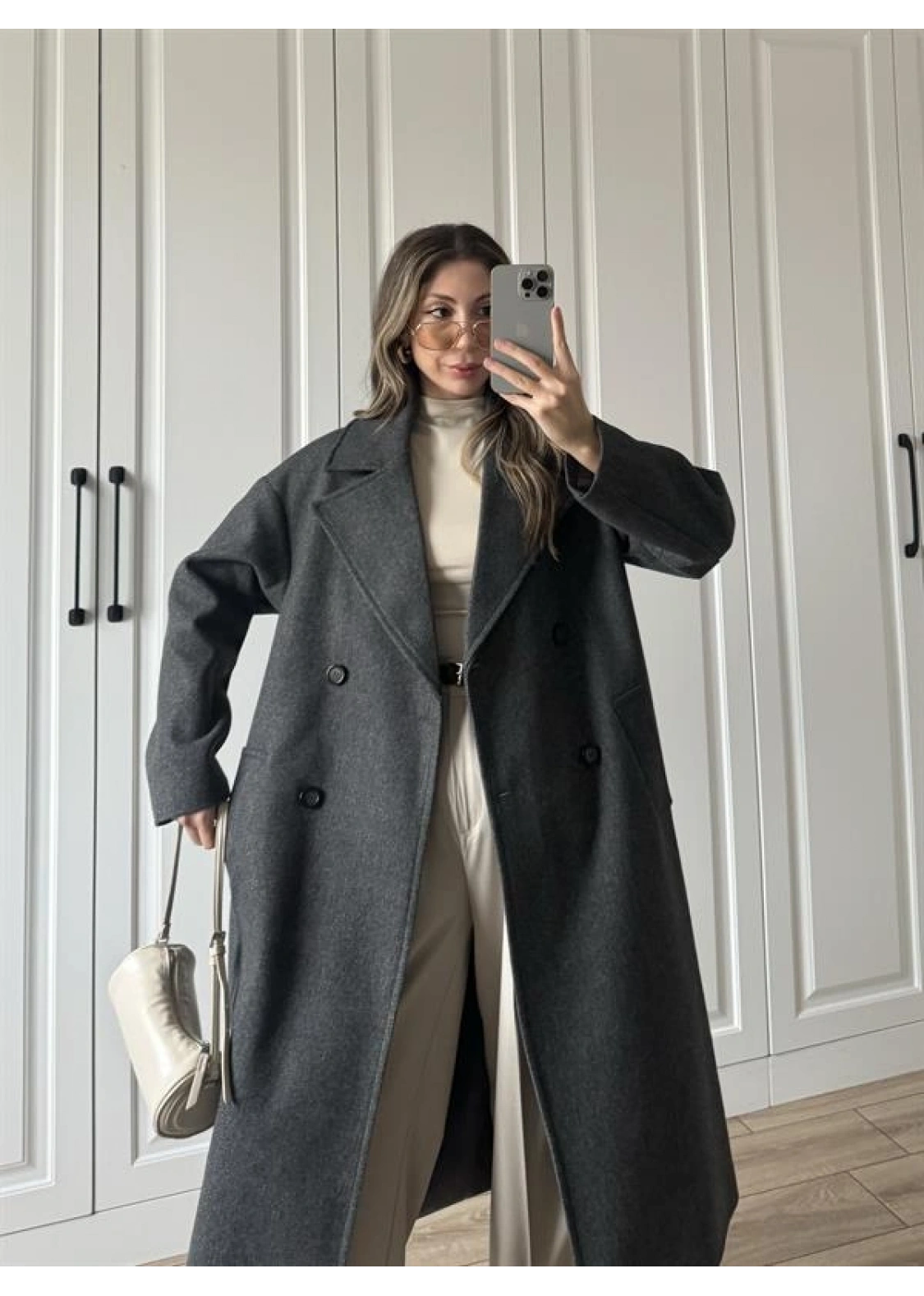 Zr Model Oversize Antrasit Kaşe Kaban