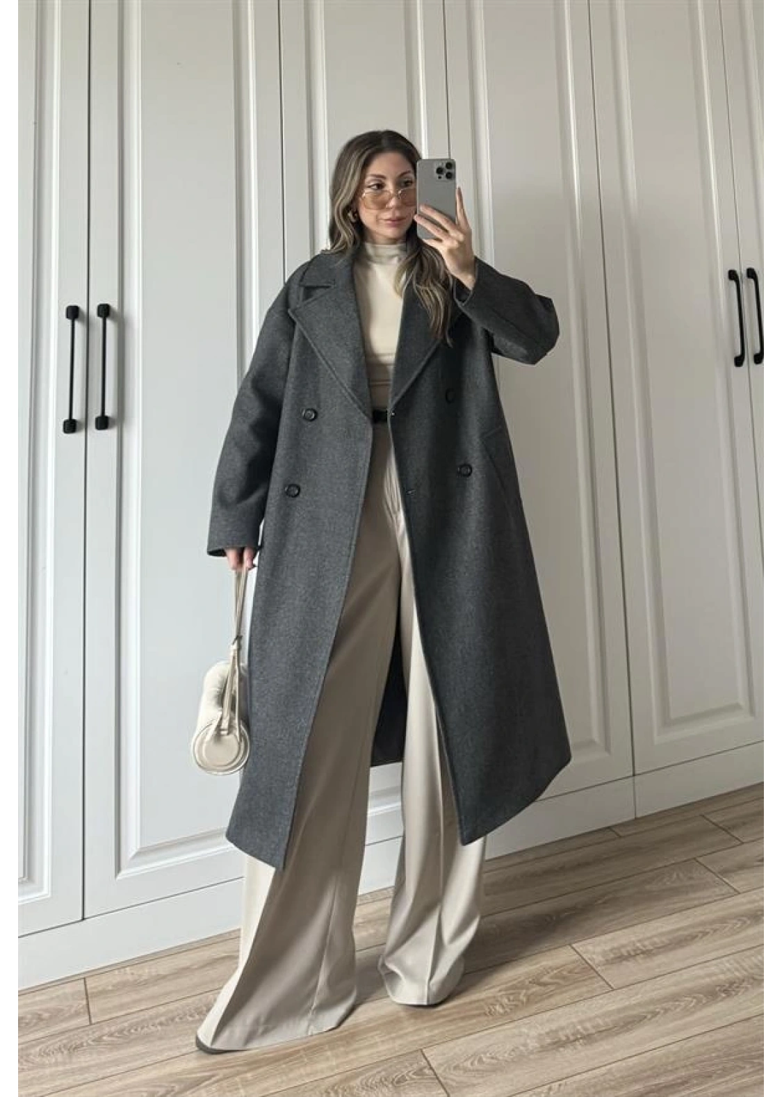 Zr Model Oversize Antrasit Kaşe Kaban